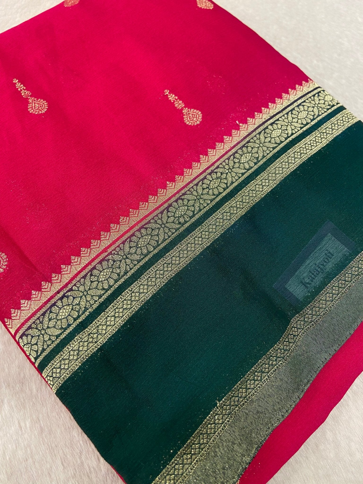 Premium Crush Georgette Saree - Kanjeevaram Silk Mandir