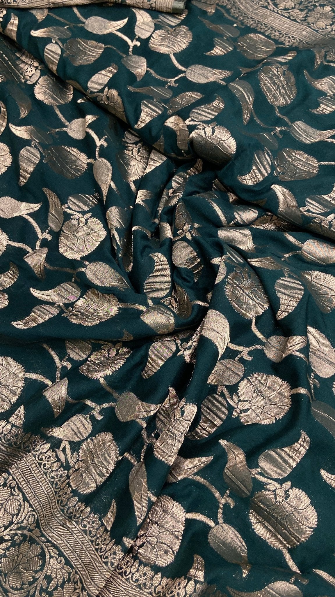 Premium Crush Georgette Saree (Bottle green) - Kanjeevaram Silk Mandir