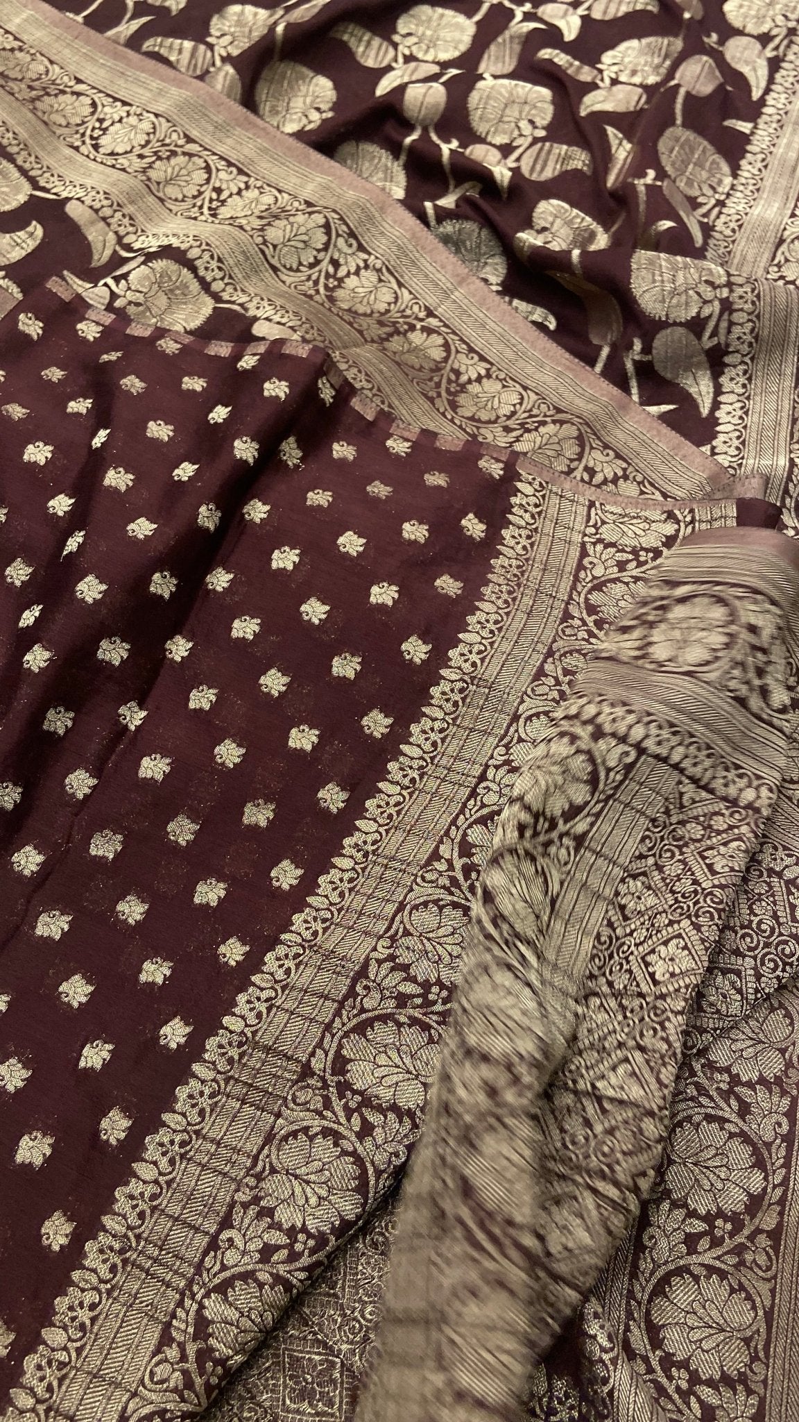 Premium Crush Georgette Saree (Brown) - Kanjeevaram Silk Mandir