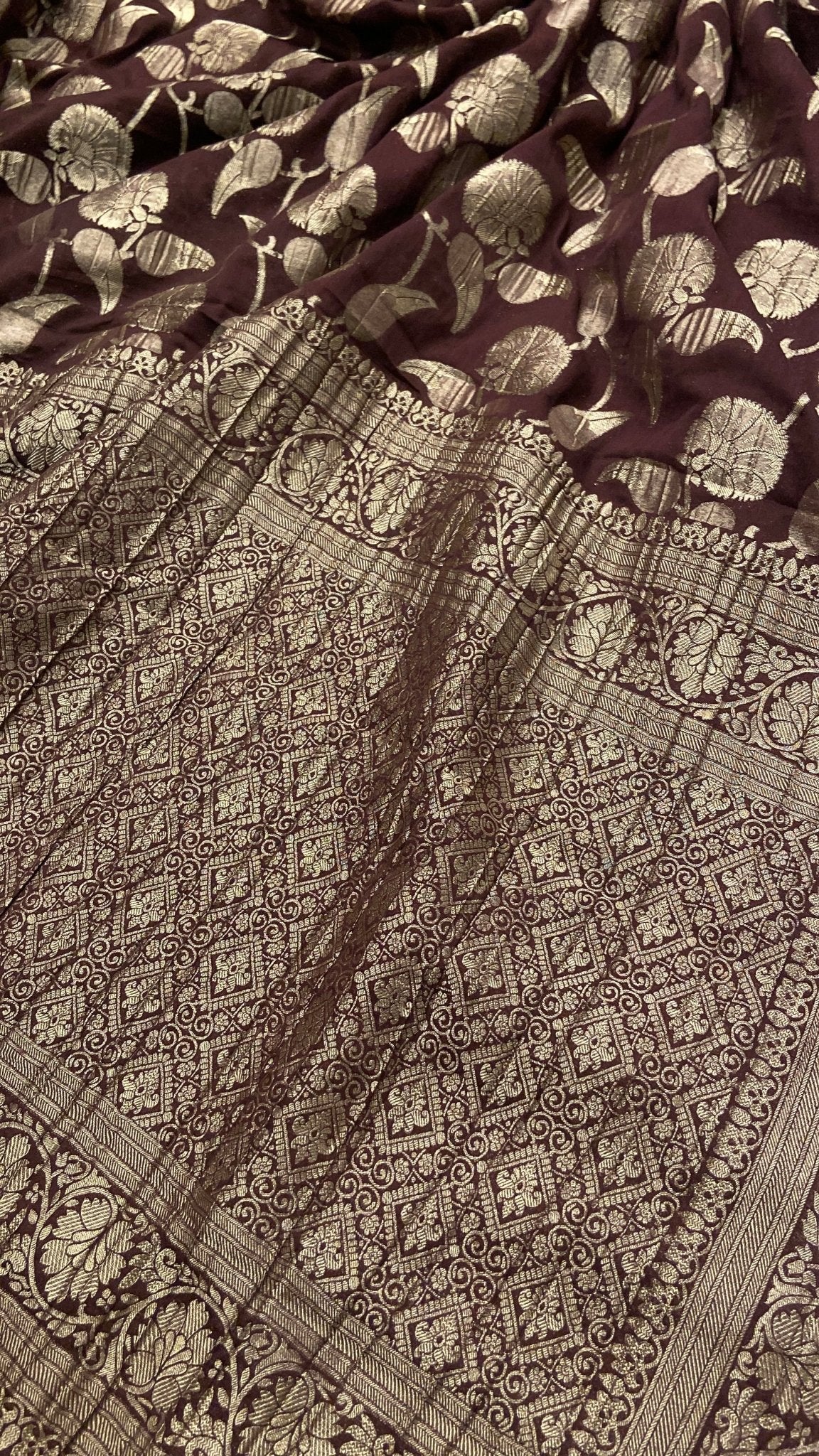 Premium Crush Georgette Saree (Brown) - Kanjeevaram Silk Mandir