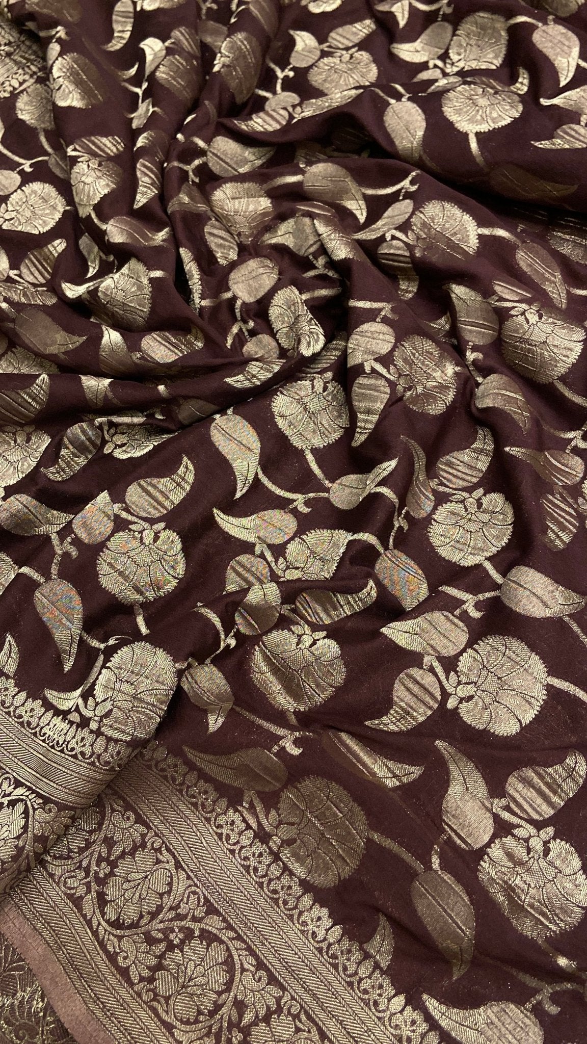 Premium Crush Georgette Saree (Brown) - Kanjeevaram Silk Mandir