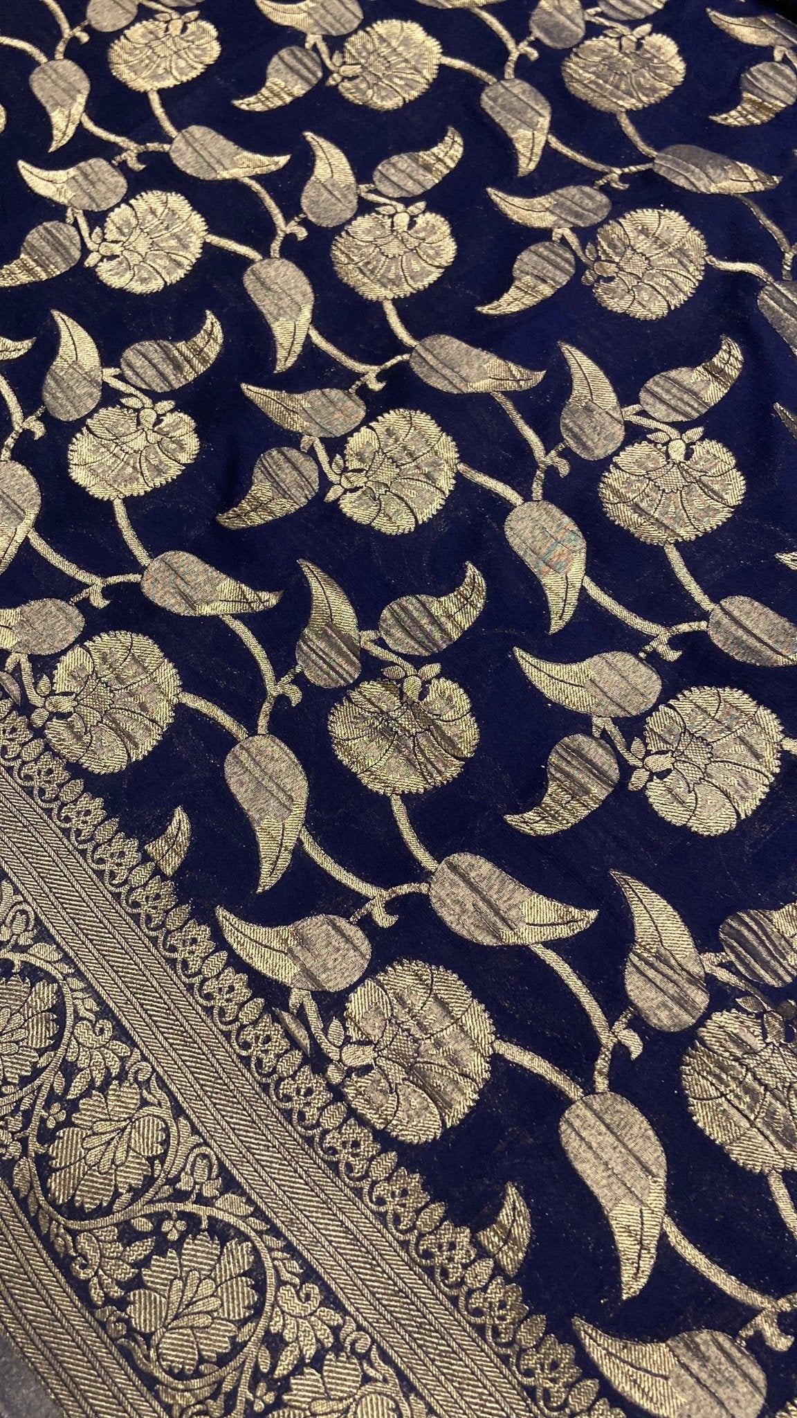 Premium Crush Georgette Saree (Navy Blue) - Kanjeevaram Silk Mandir