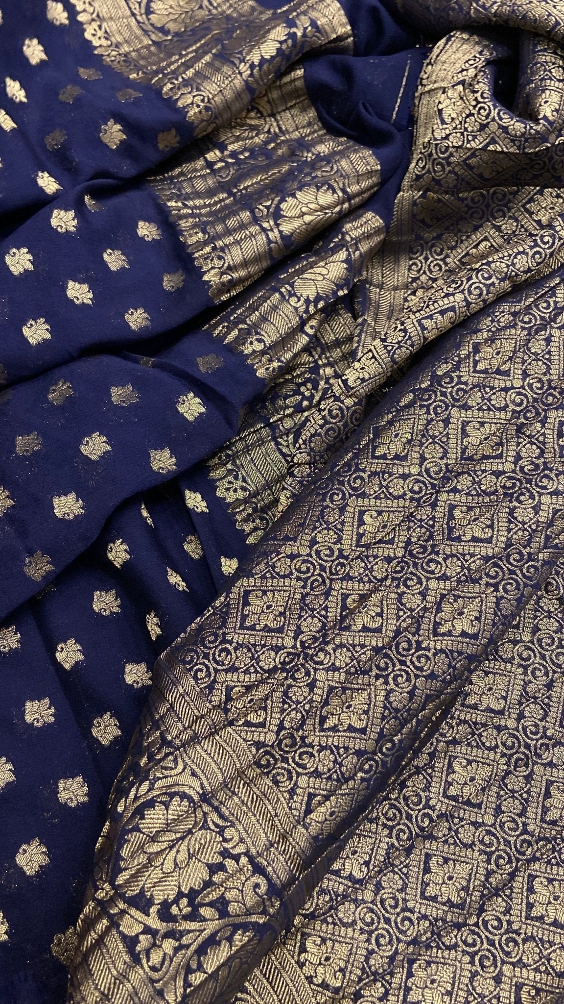 Premium Crush Georgette Saree (Navy Blue) - Kanjeevaram Silk Mandir