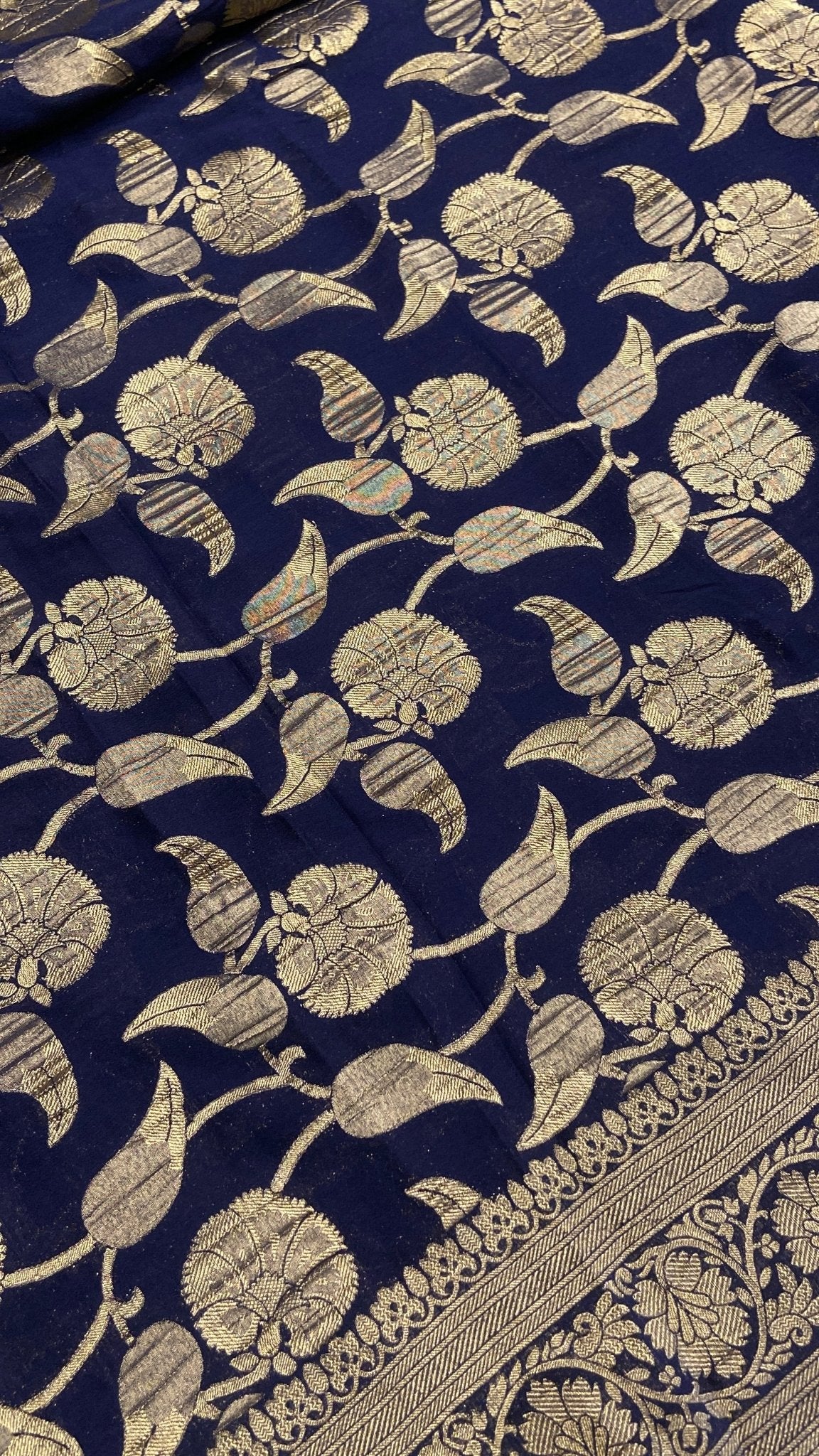 Premium Crush Georgette Saree (Navy Blue) - Kanjeevaram Silk Mandir