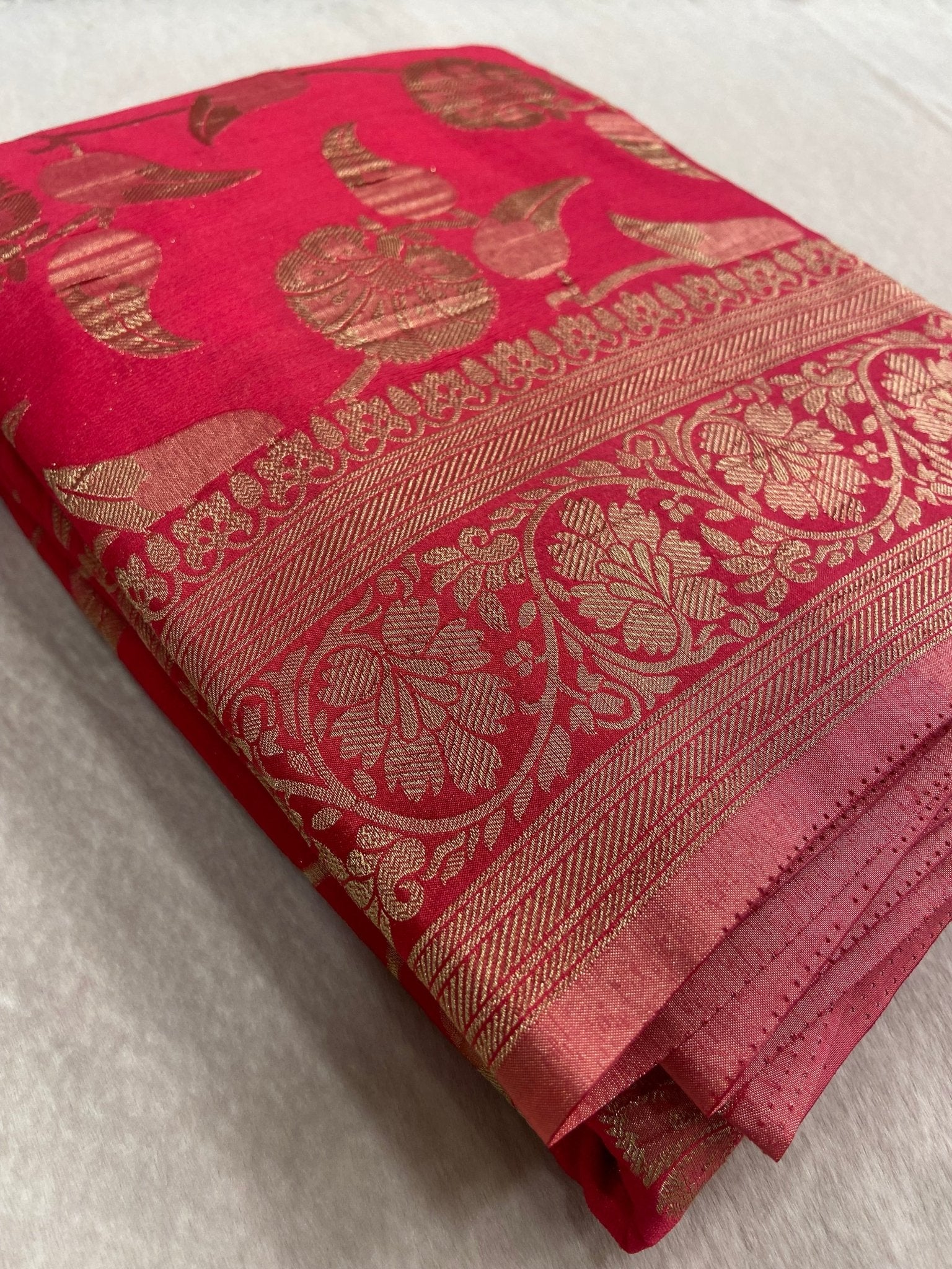 Premium Crush Georgette Saree (Peach) - Kanjeevaram Silk Mandir