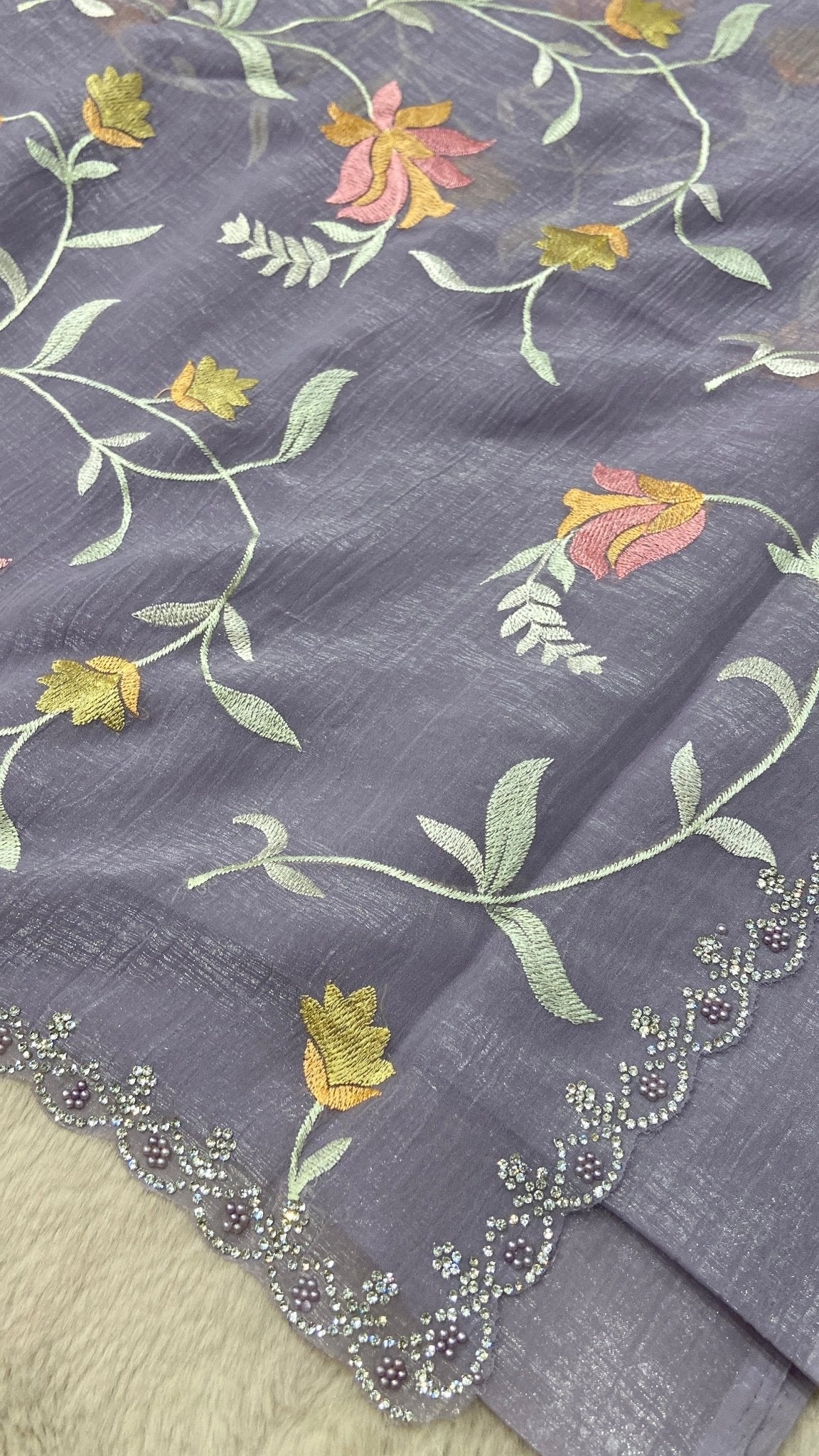 Premium Crush Organza Saree (Dark) - Kanjeevaram Silk Mandir