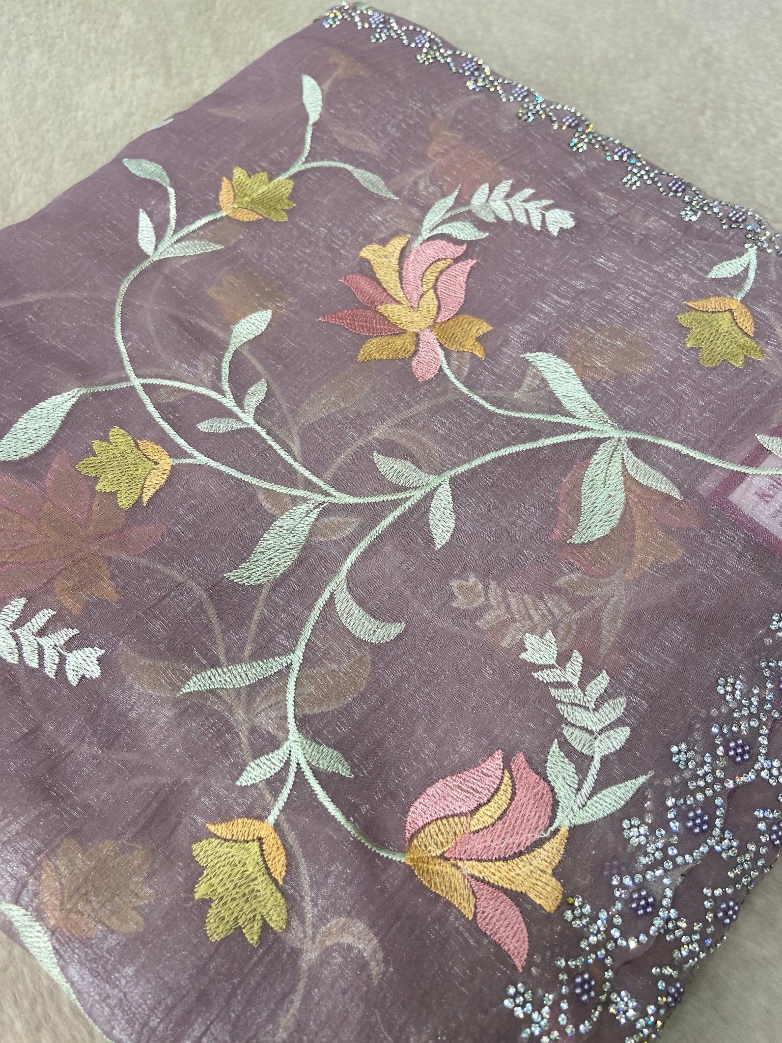 Premium Crush Organza Saree (Lavender) - Kanjeevaram Silk Mandir