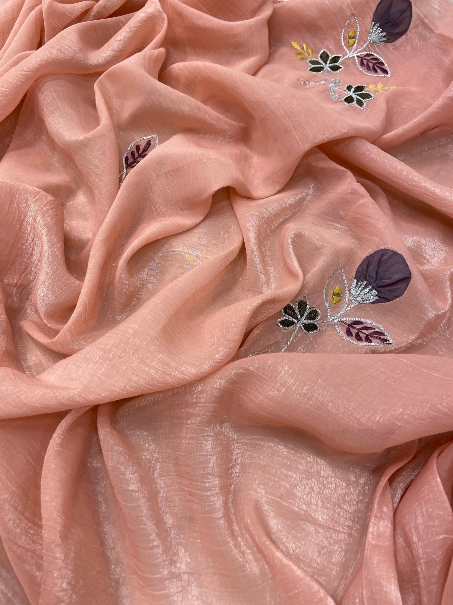 Premium Crush Organza Saree (peach) - Kanjeevaram Silk Mandir