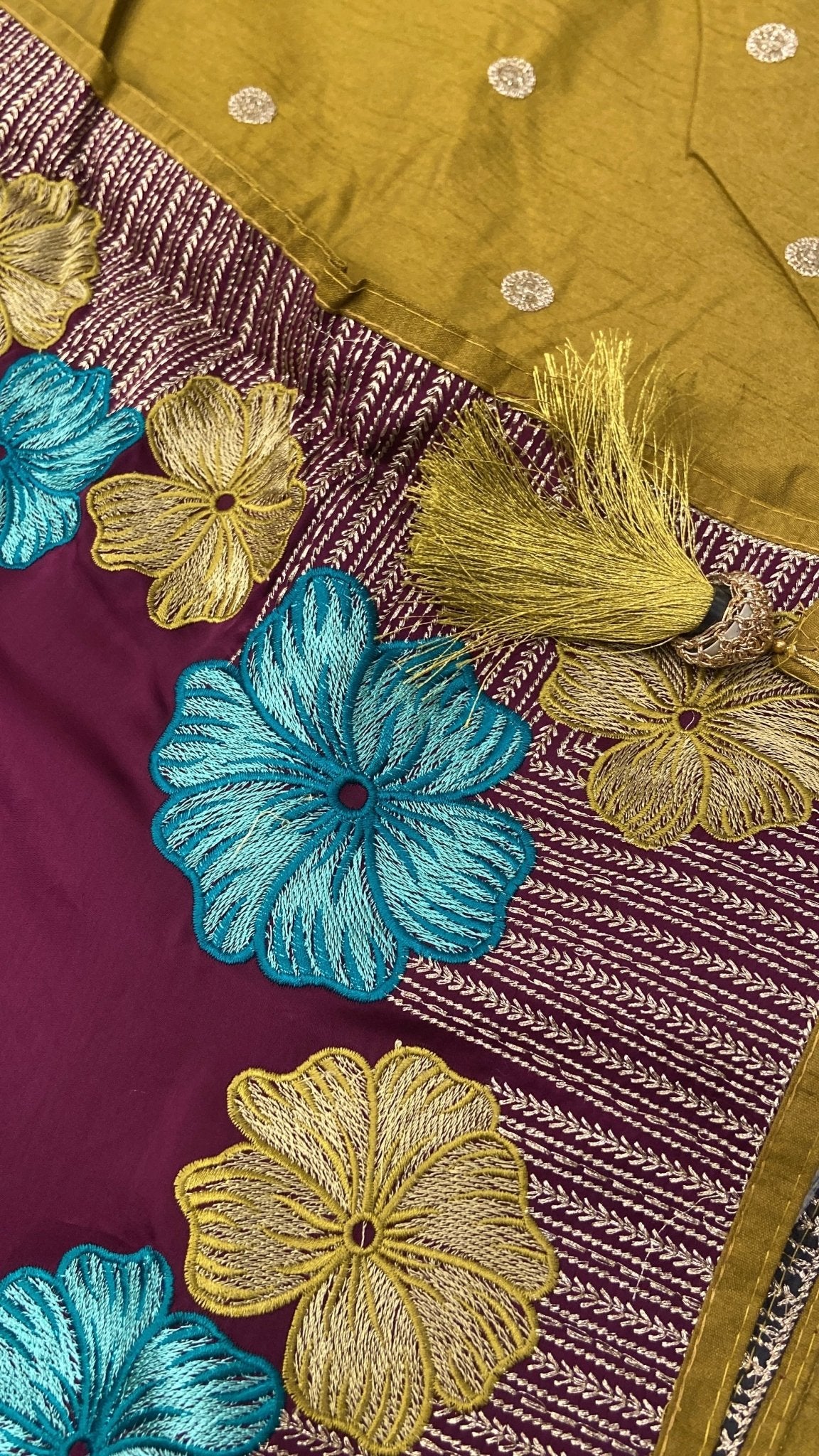 Premium Flora Crepe Silk Saree With Embroidery Border - Kanjeevaram Silk Mandir