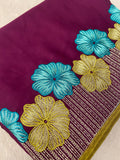 Premium Flora Crepe Silk Saree With Embroidery Border - Kanjeevaram Silk Mandir