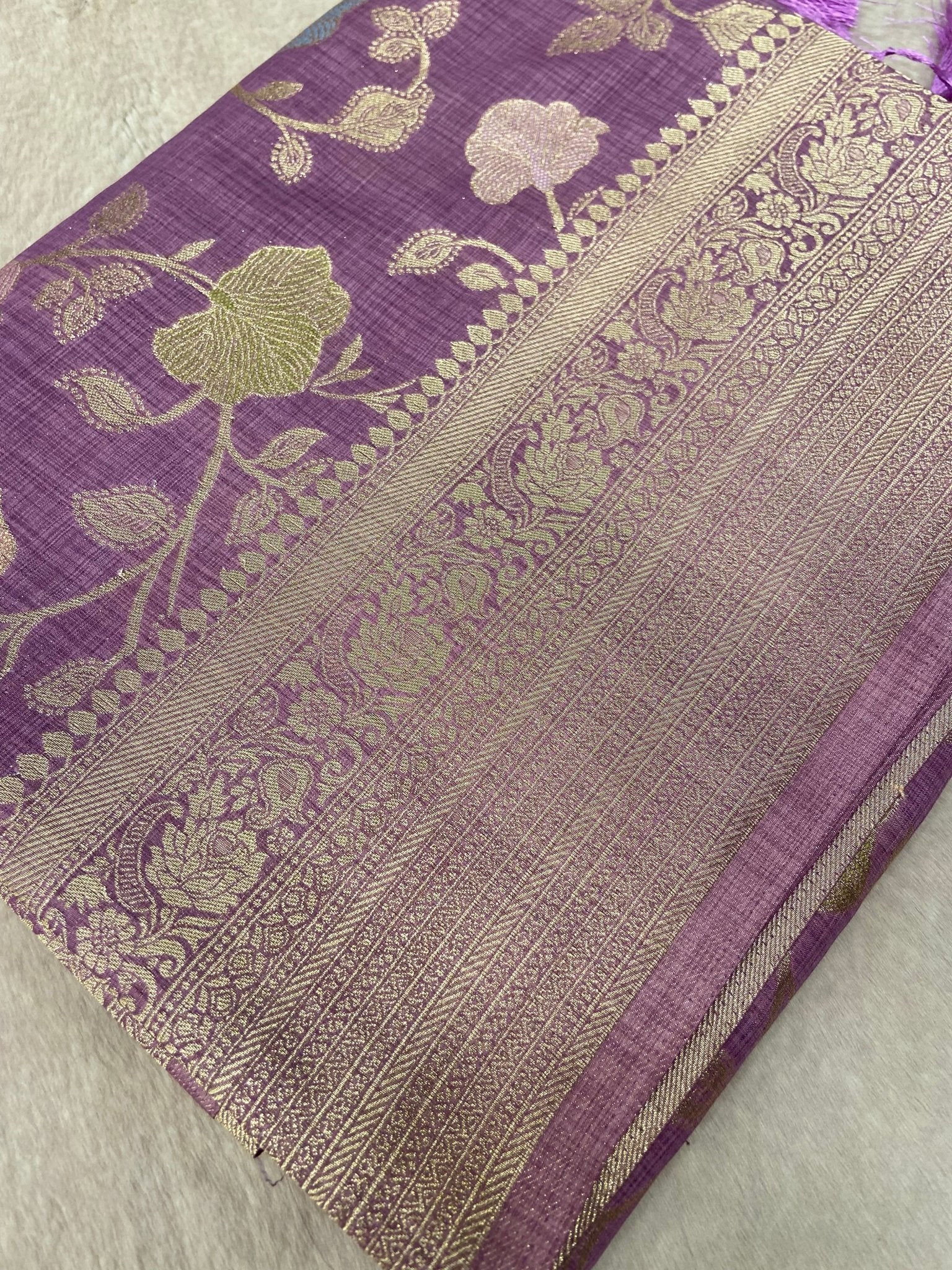 Premium Heritage Cotton Saree (powder) - Kanjeevaram Silk Mandir