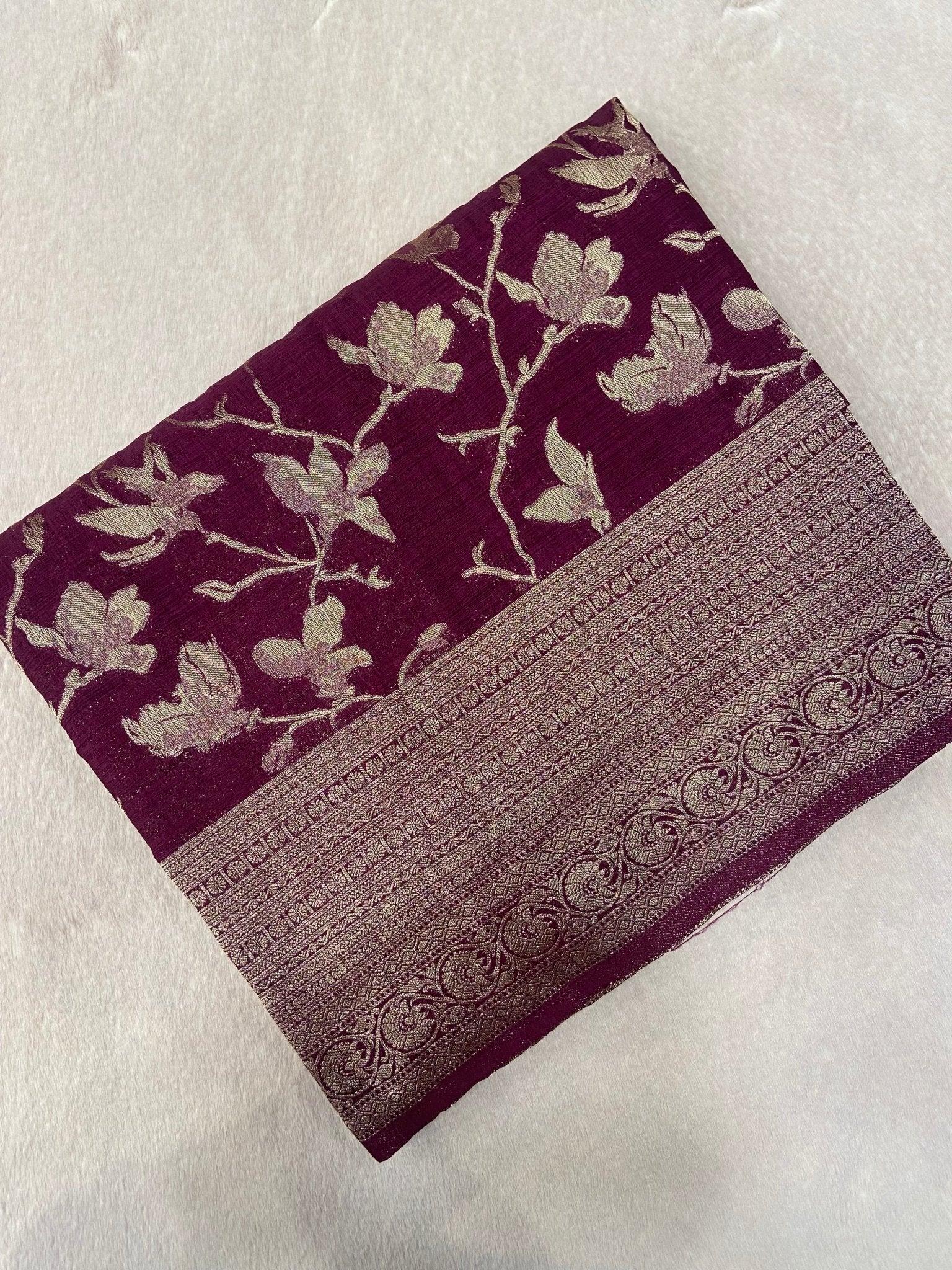 Premium Heritage Cotton Saree✨ (wine) - Kanjeevaram Silk Mandir