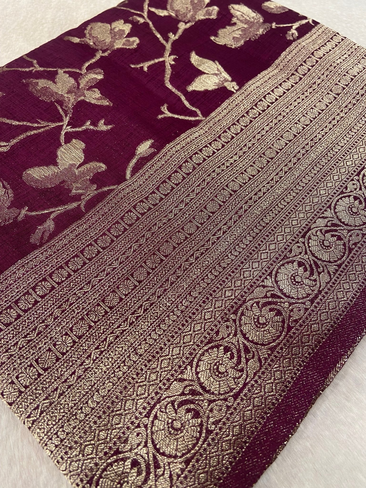 Premium Heritage Cotton Saree✨ (wine) - Kanjeevaram Silk Mandir