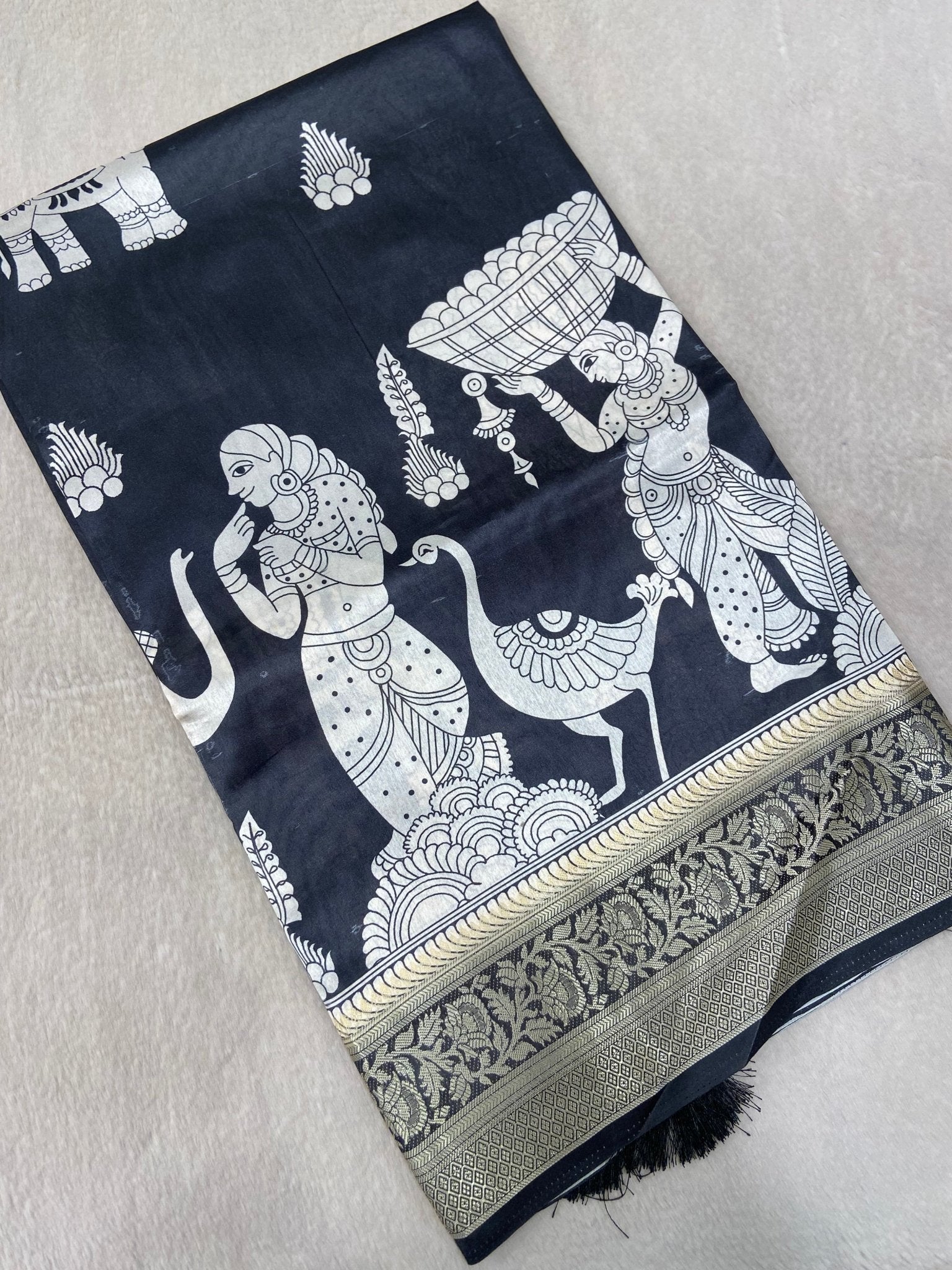 Premium Kalamkari Crepe Silk Saree - Kanjeevaram Silk Mandir