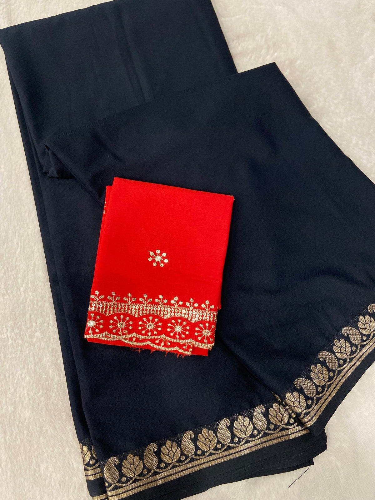 Premium semi crepe mysore silk saree with double blouse design - Kanjeevaram Silk Mandir