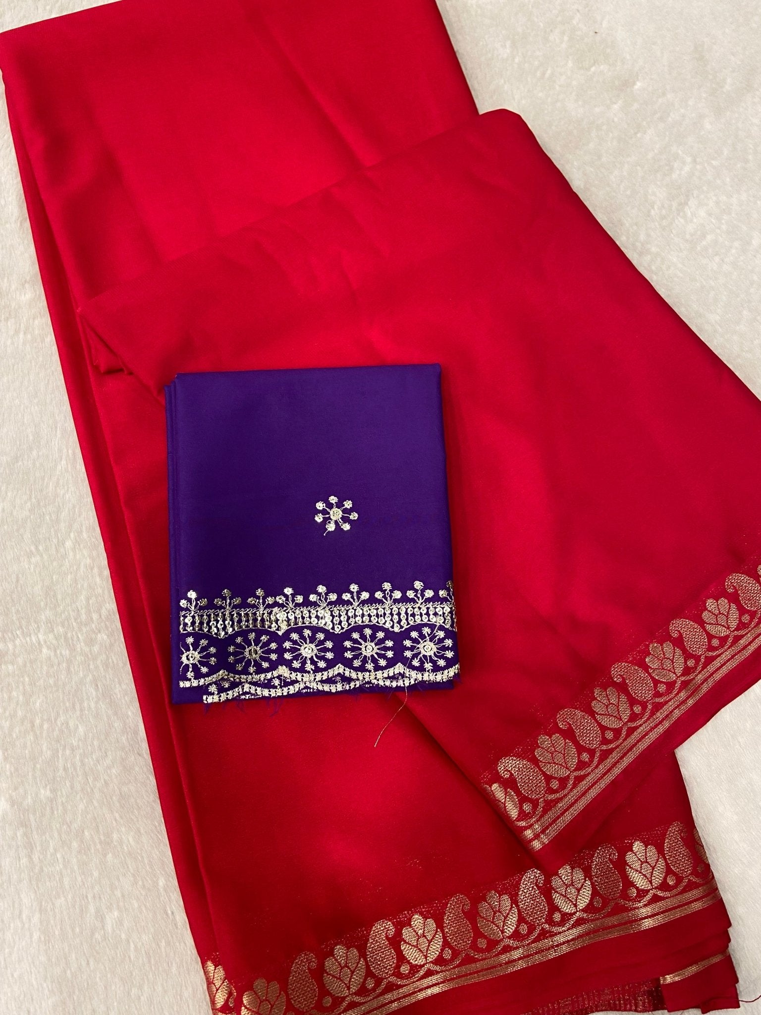 Premium semi crepe mysore silk saree with double blouse design - Kanjeevaram Silk Mandir