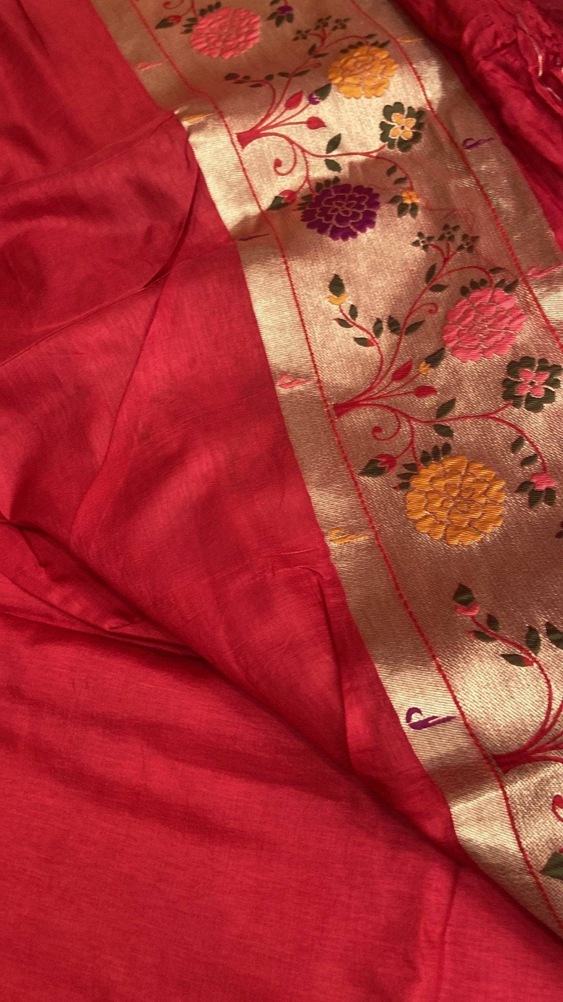 Premium Semi Crepe Silk Saree with Paithani Border🌼 - Kanjeevaram Silk Mandir