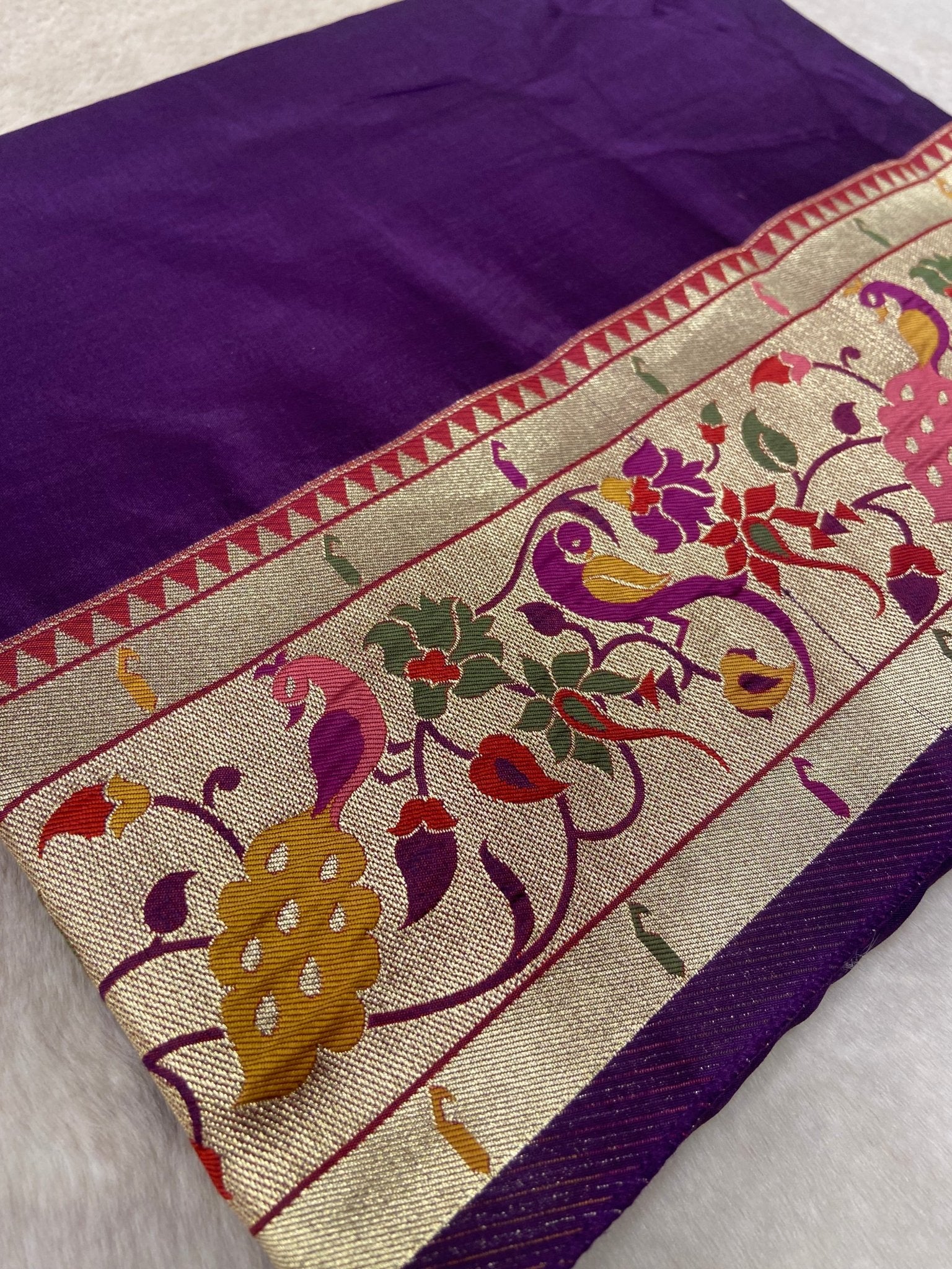 Premium Semi Crepe Silk Saree with Paithani Border 💜 - Kanjeevaram Silk Mandir