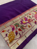 Premium Semi Crepe Silk Saree with Paithani Border 💜 - Kanjeevaram Silk Mandir