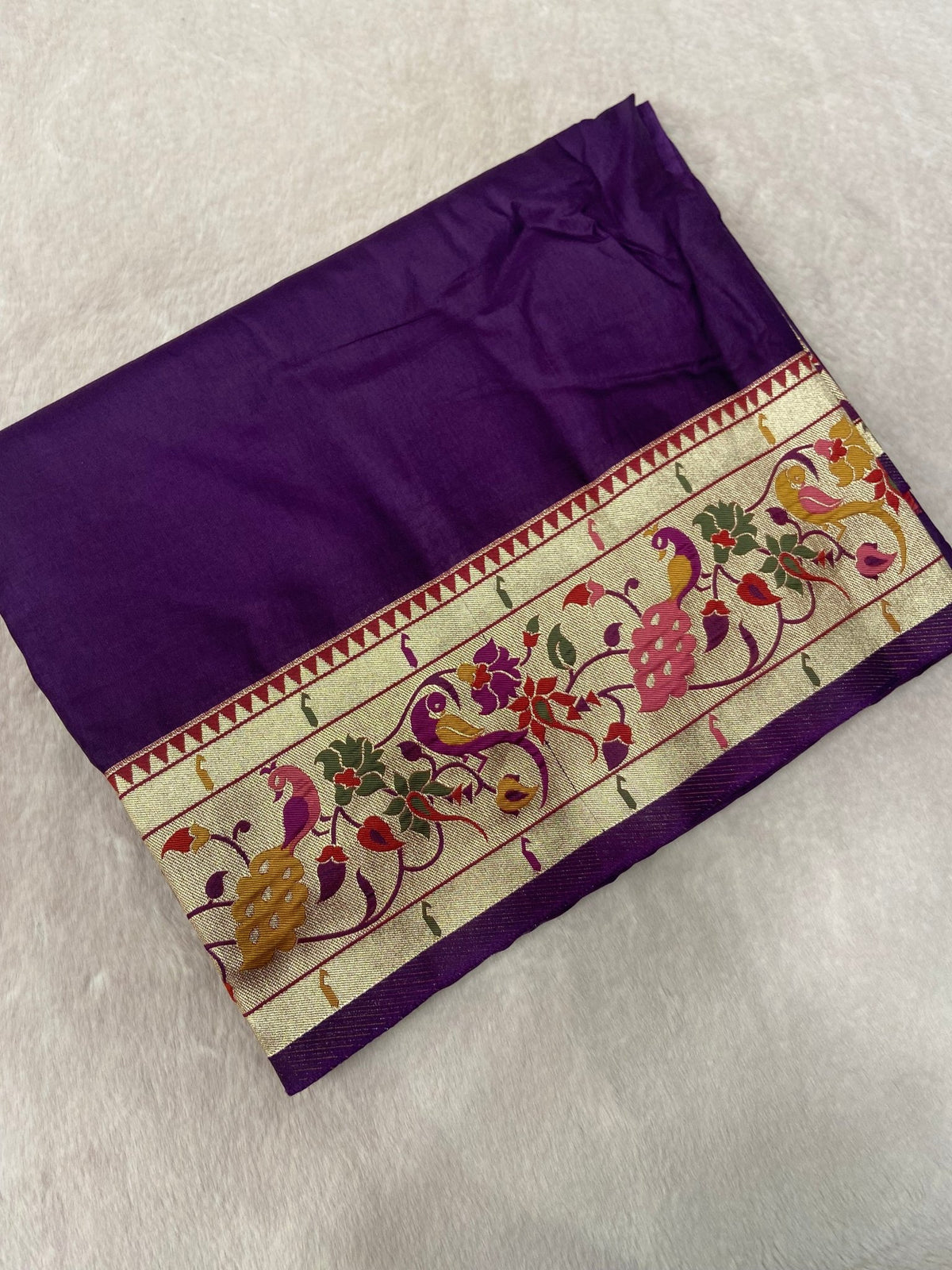 Premium Semi Crepe Silk Saree with Paithani Border 💜 - Kanjeevaram Silk Mandir