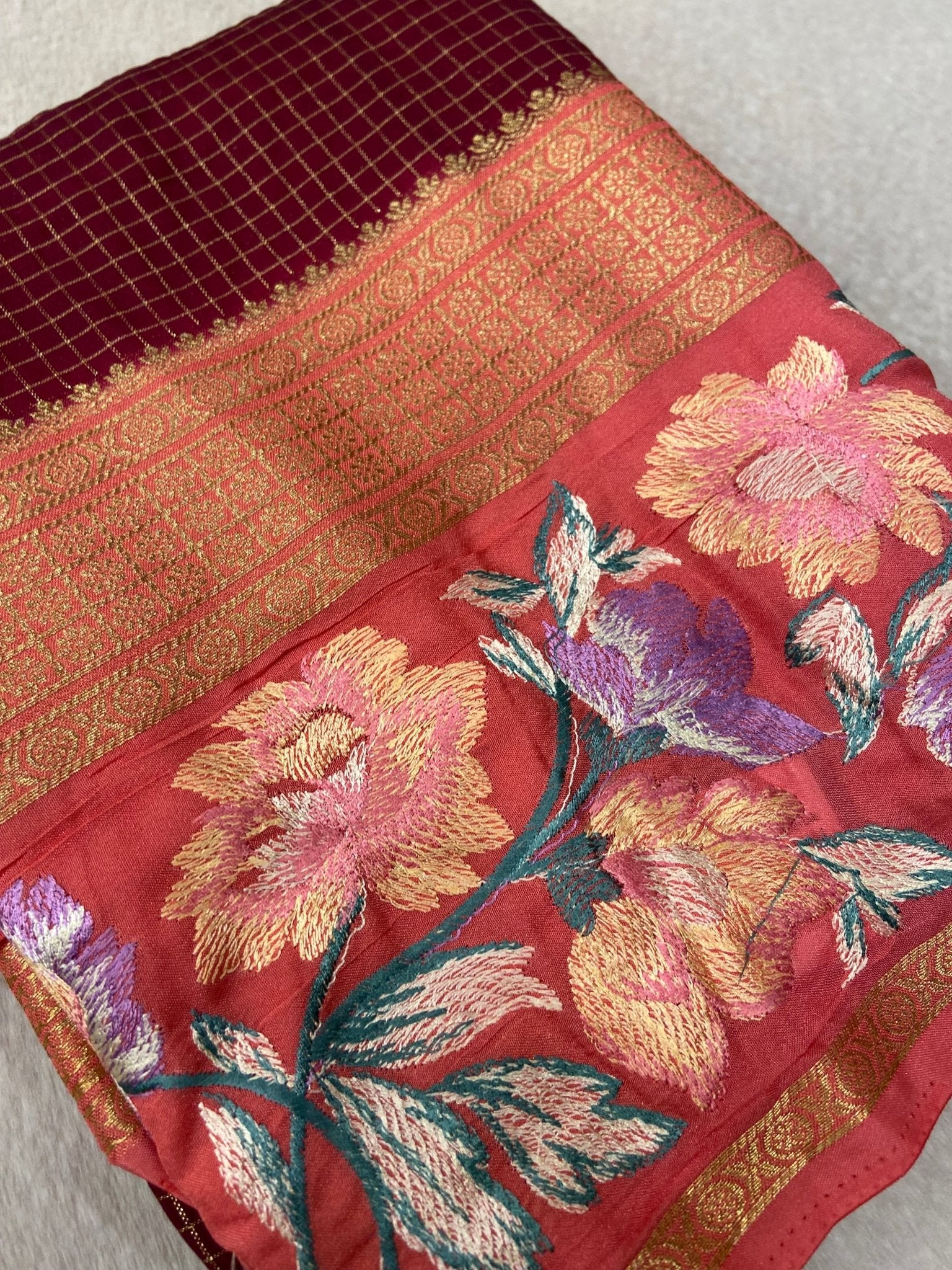 Premium Semi Mysore Silk Saree With Embroidery Border - Kanjeevaram Silk Mandir