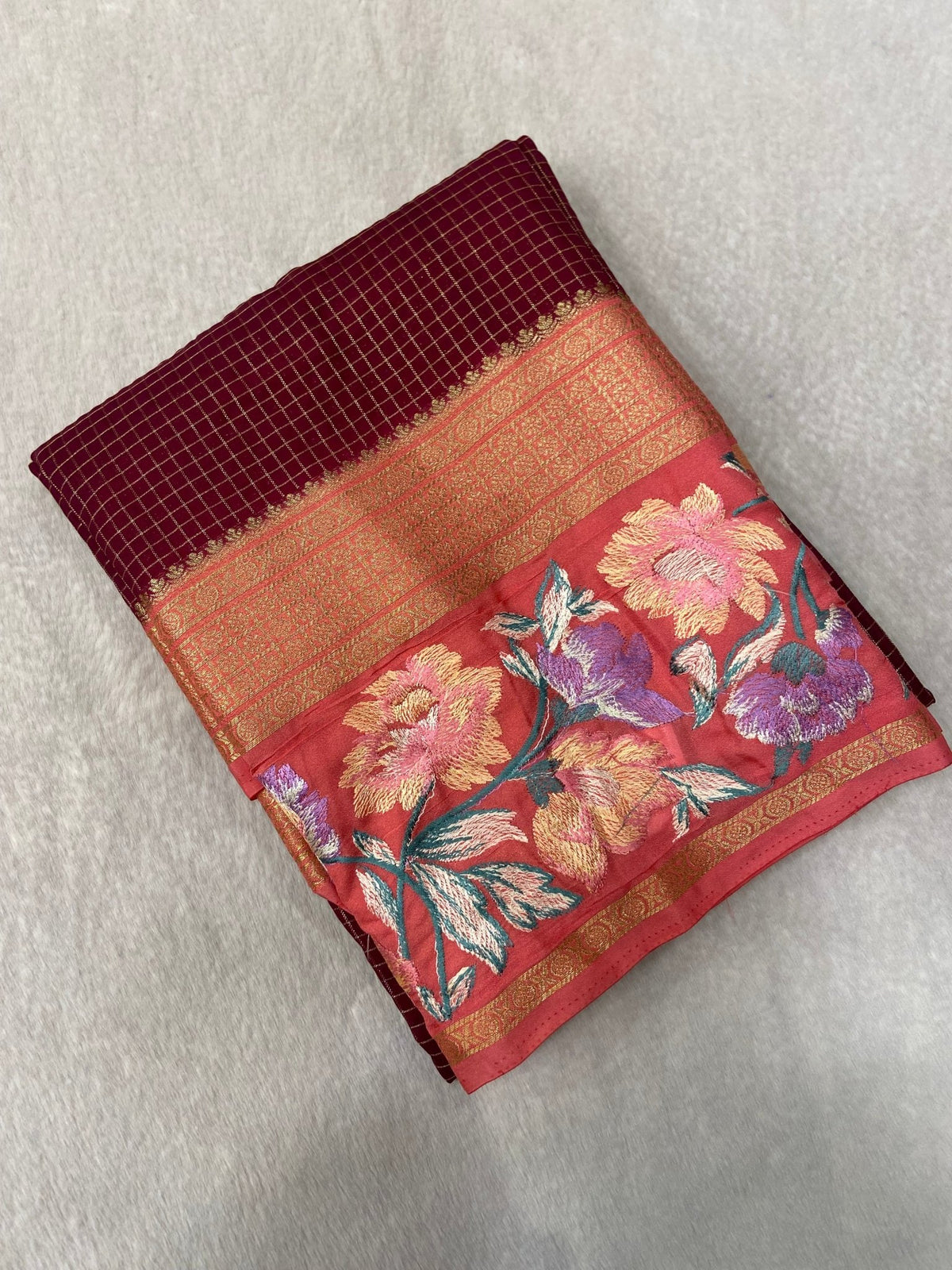 Premium Semi Mysore Silk Saree With Embroidery Border - Kanjeevaram Silk Mandir