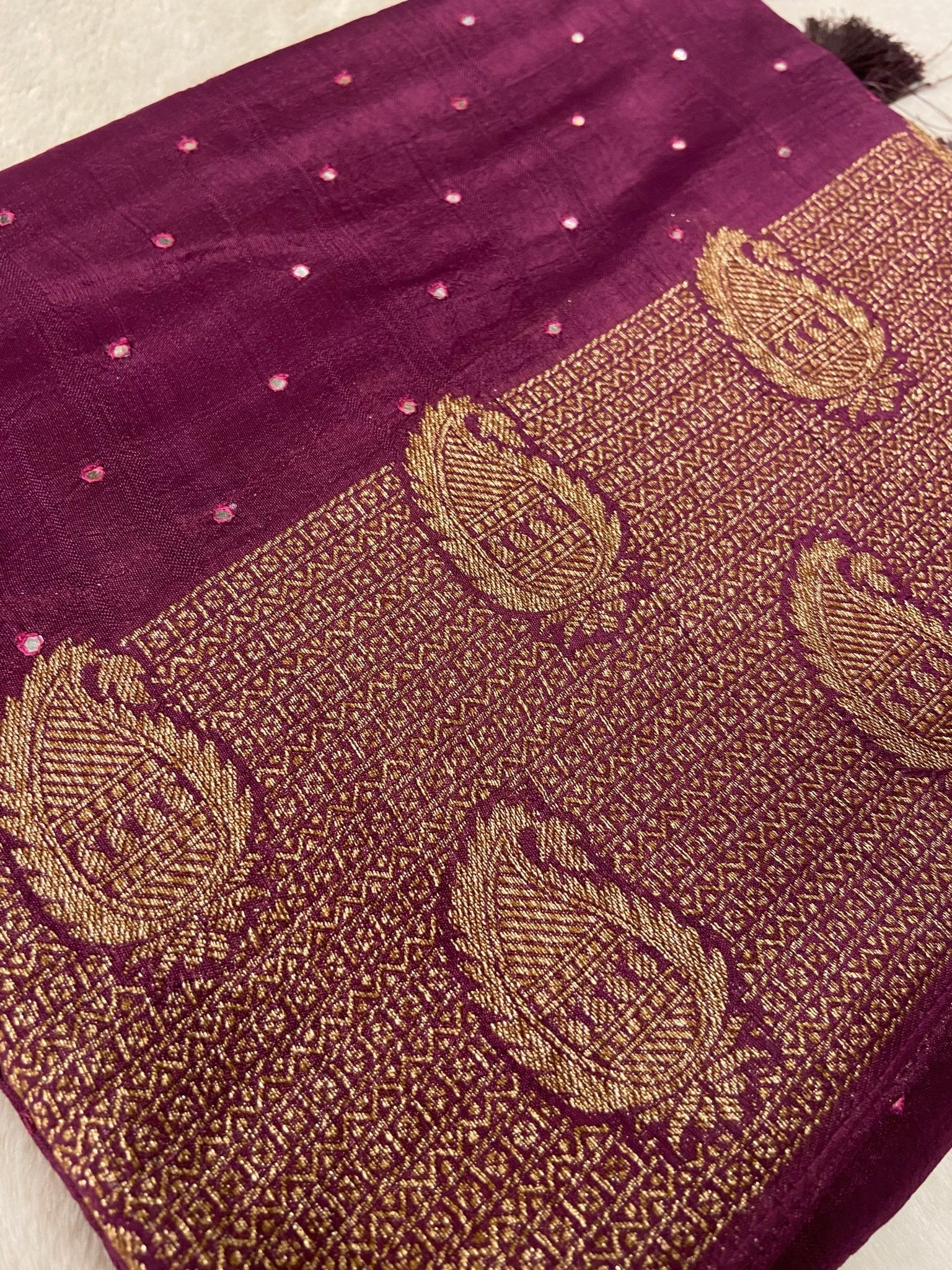 Premium Tassar Silk Saree With Mirror Work - Kanjeevaram Silk Mandir
