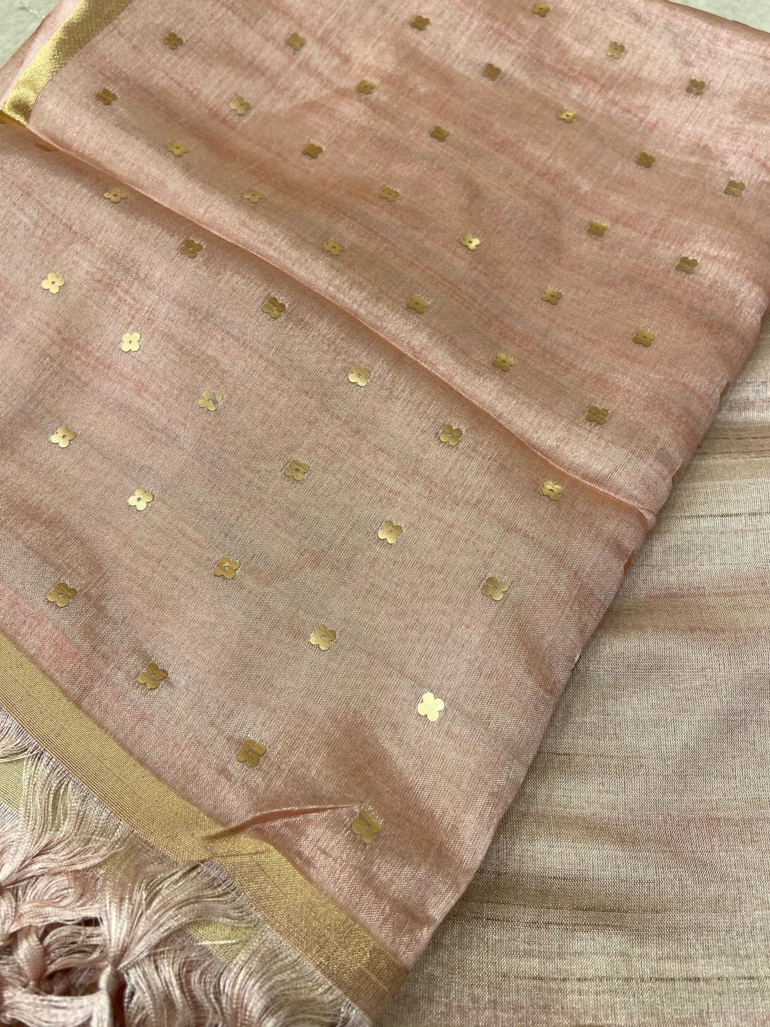 Premium Tassar With Sequins Work (peach) - Kanjeevaram Silk Mandir