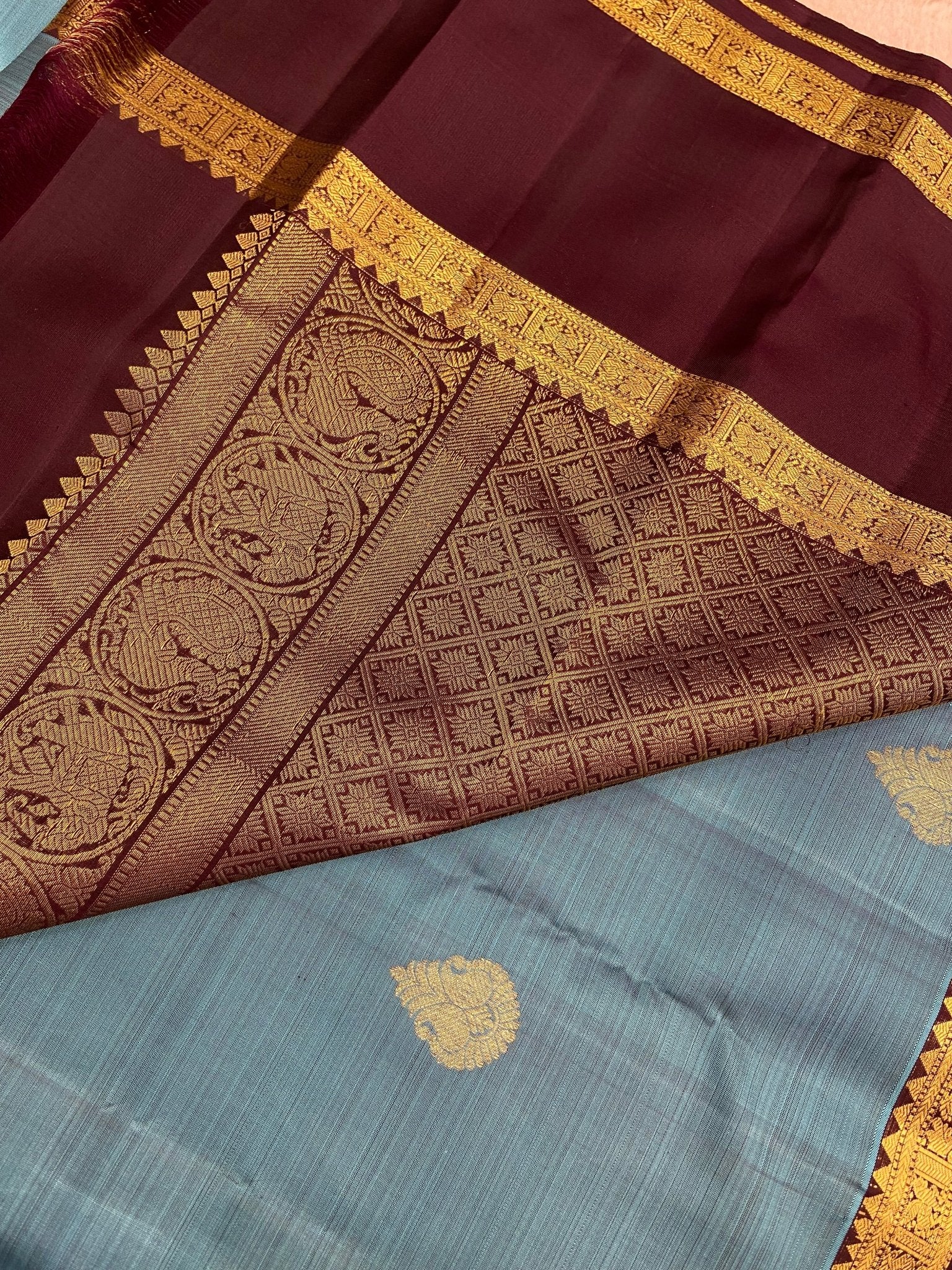 Pure 1G zari handloom Kanjeevaram silk mark certified saree - Kanjeevaram Silk Mandir