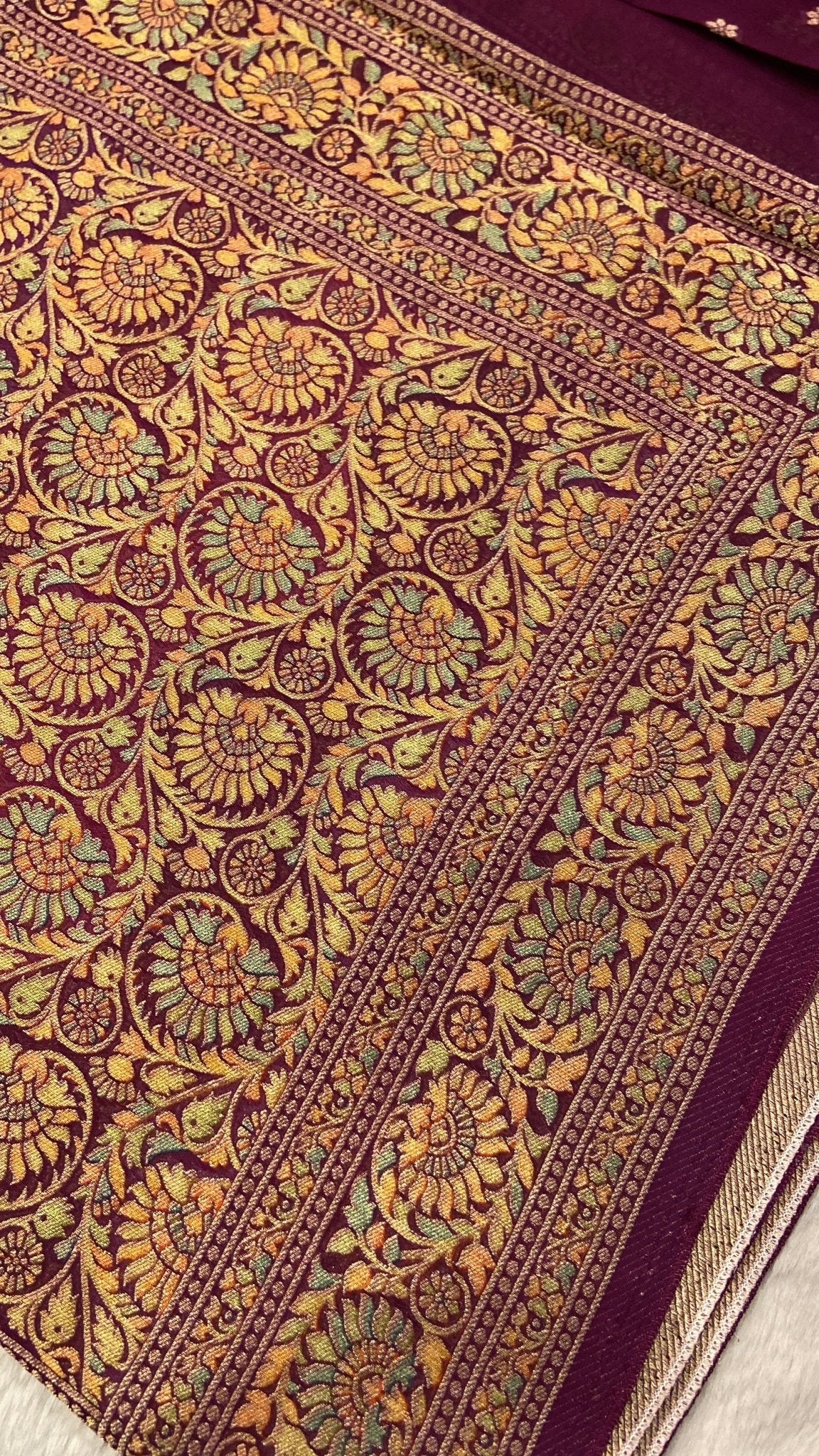 Pure Banarasi Crepe Kalamkari Saree - Kanjeevaram Silk Mandir