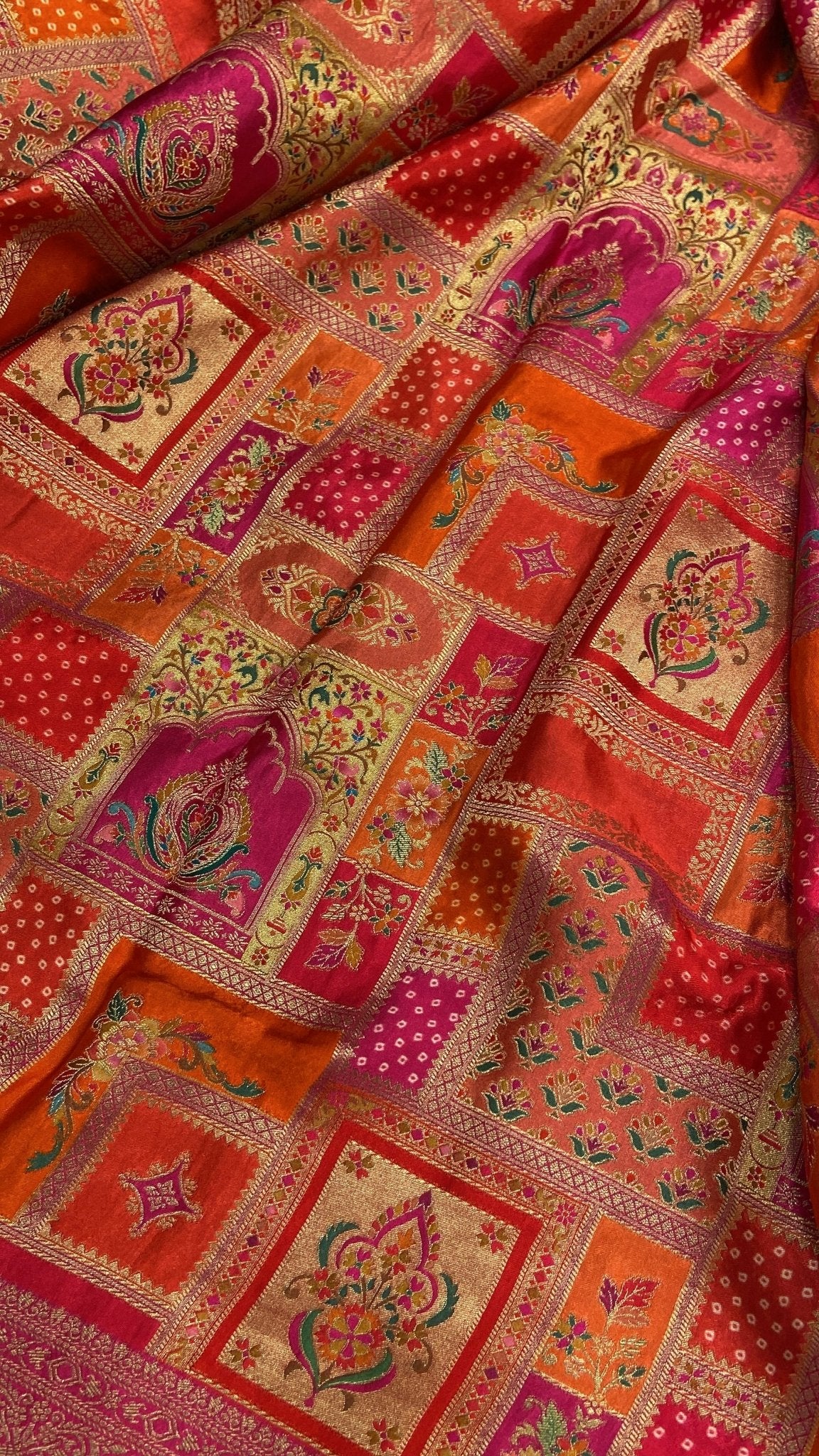 Pure Banarasi Crepe Satin Kalamkari Saree - Kanjeevaram Silk Mandir
