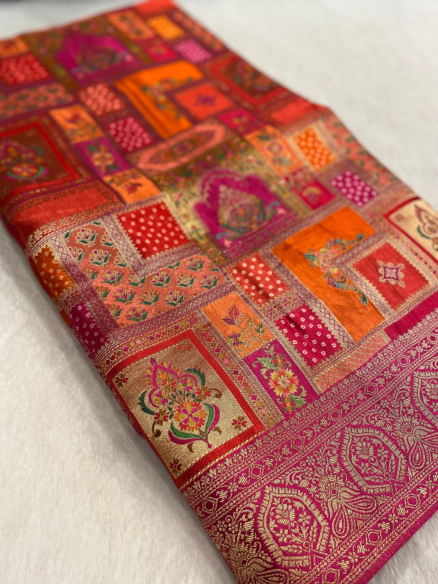 Pure Banarasi Crepe Satin Kalamkari Saree - Kanjeevaram Silk Mandir