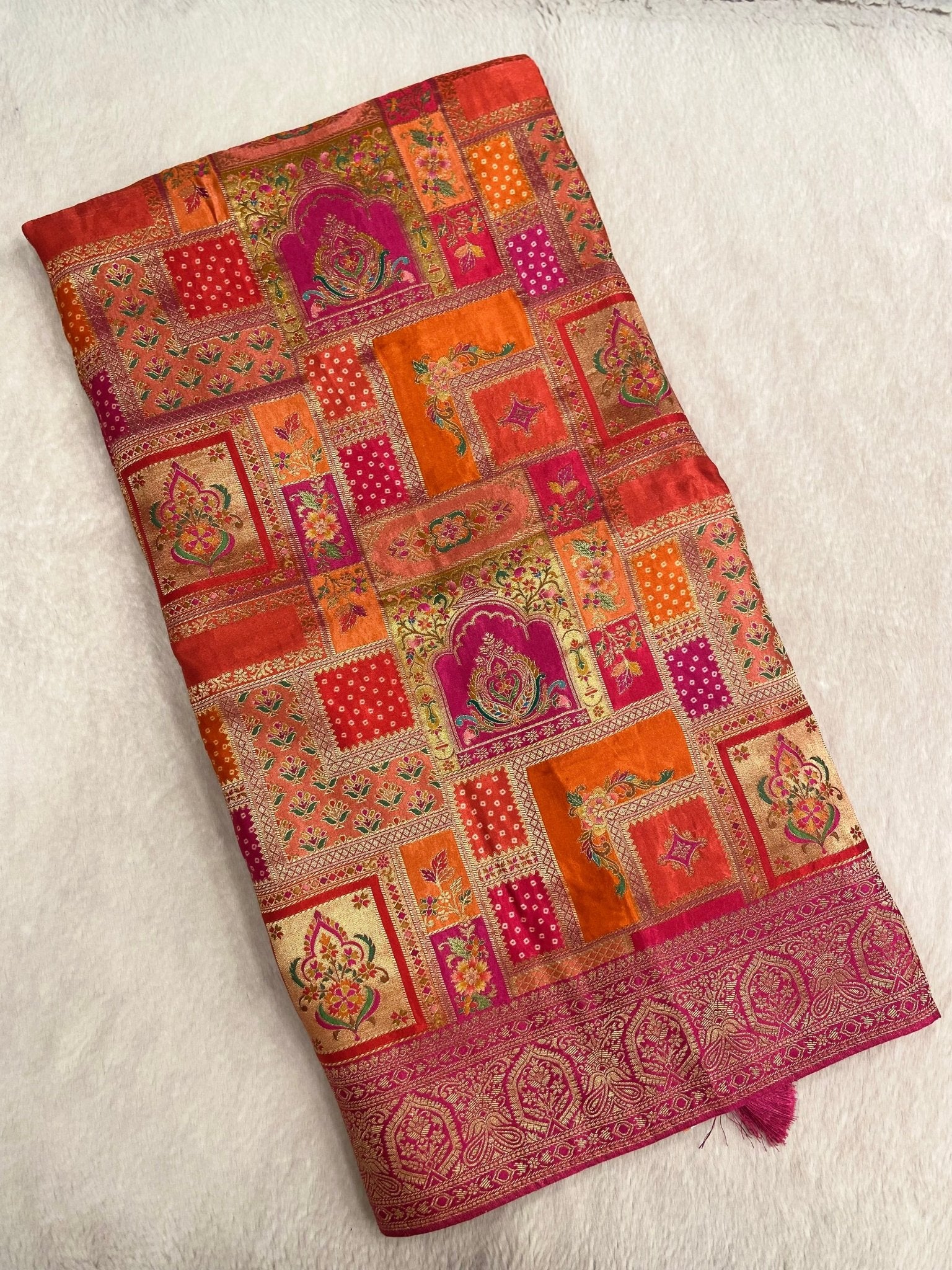 Pure Banarasi Crepe Satin Kalamkari Saree - Kanjeevaram Silk Mandir