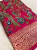 Pure Banarasi Crepe Satin Kalamkari Saree - Kanjeevaram Silk Mandir