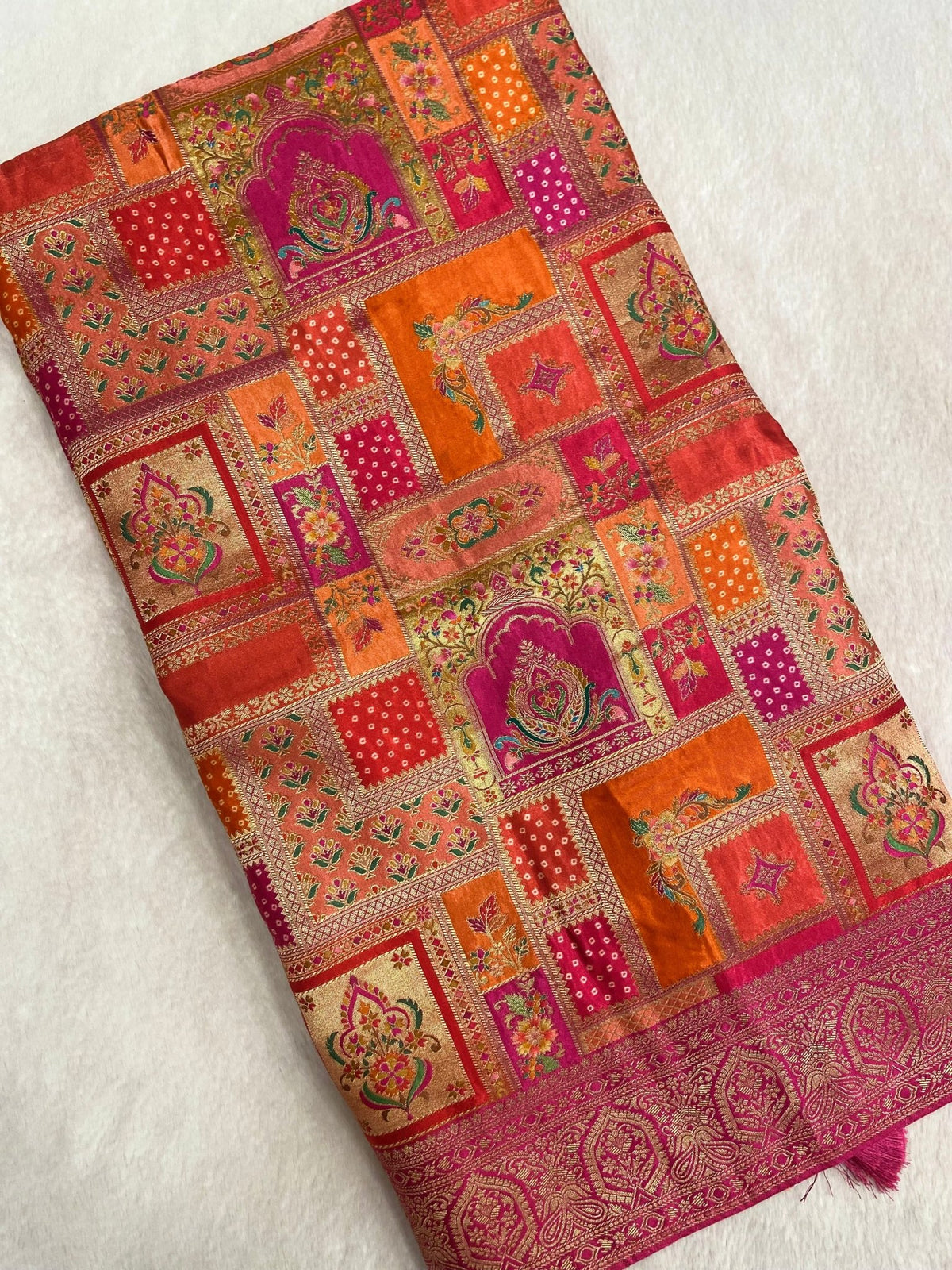 Pure Banarasi Crepe Satin Kalamkari Saree - Kanjeevaram Silk Mandir