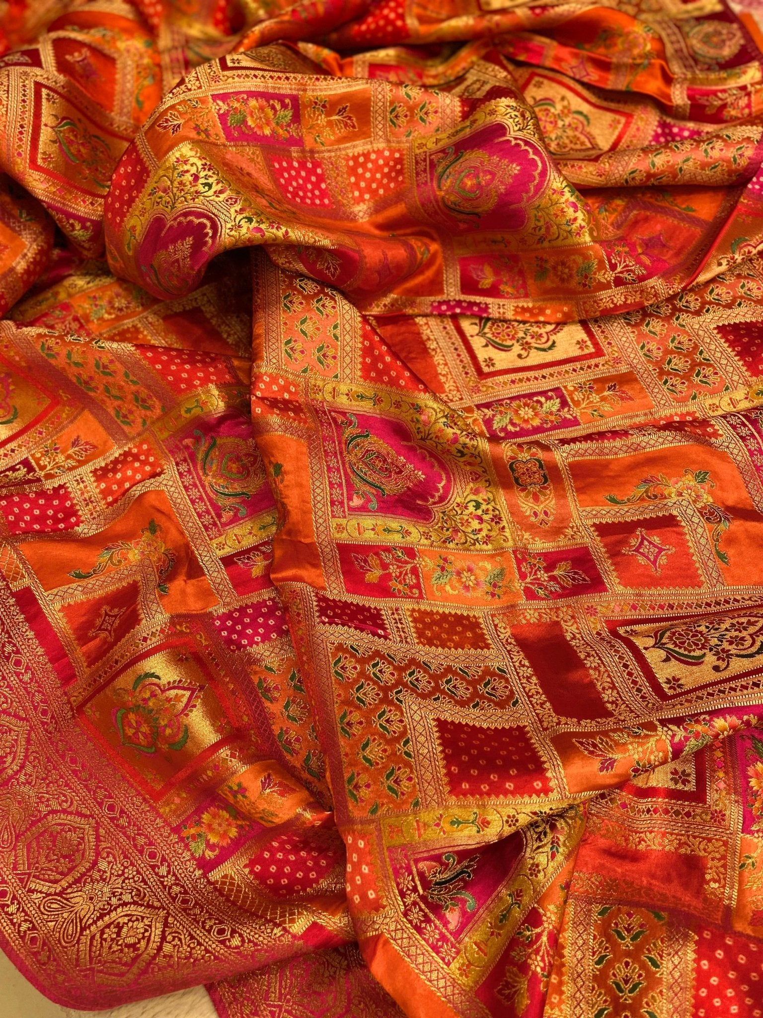 Pure Banarasi Crepe Satin Kalamkari Saree - Kanjeevaram Silk Mandir