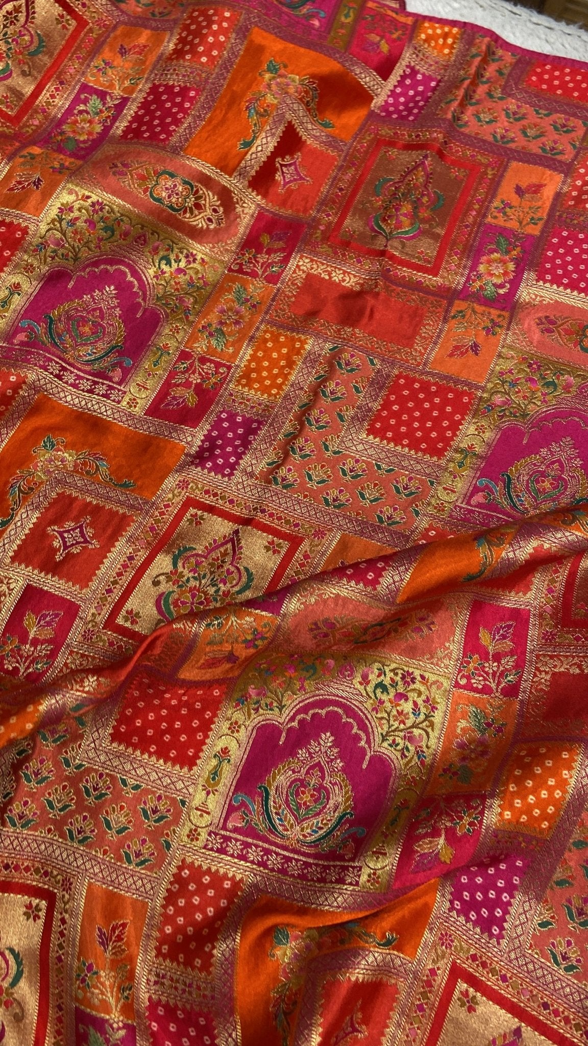 Pure Banarasi Crepe Satin Kalamkari Saree - Kanjeevaram Silk Mandir