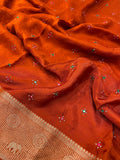 Pure crepe chinnon saree with cutdana work - Kanjeevaram Silk Mandir