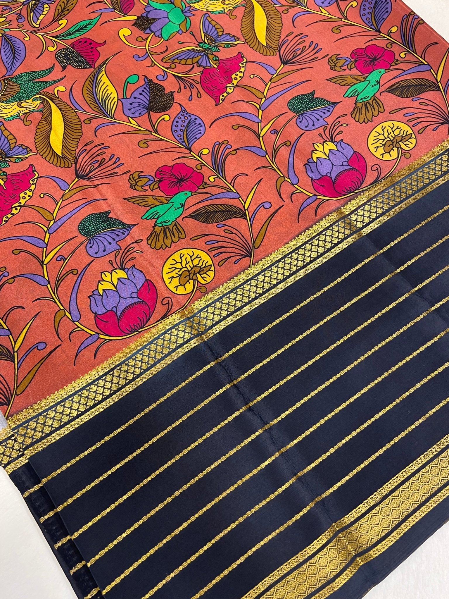 Pure Crepe Mysore Silk Certified Saree 120 GSM. - Kanjeevaram Silk Mandir