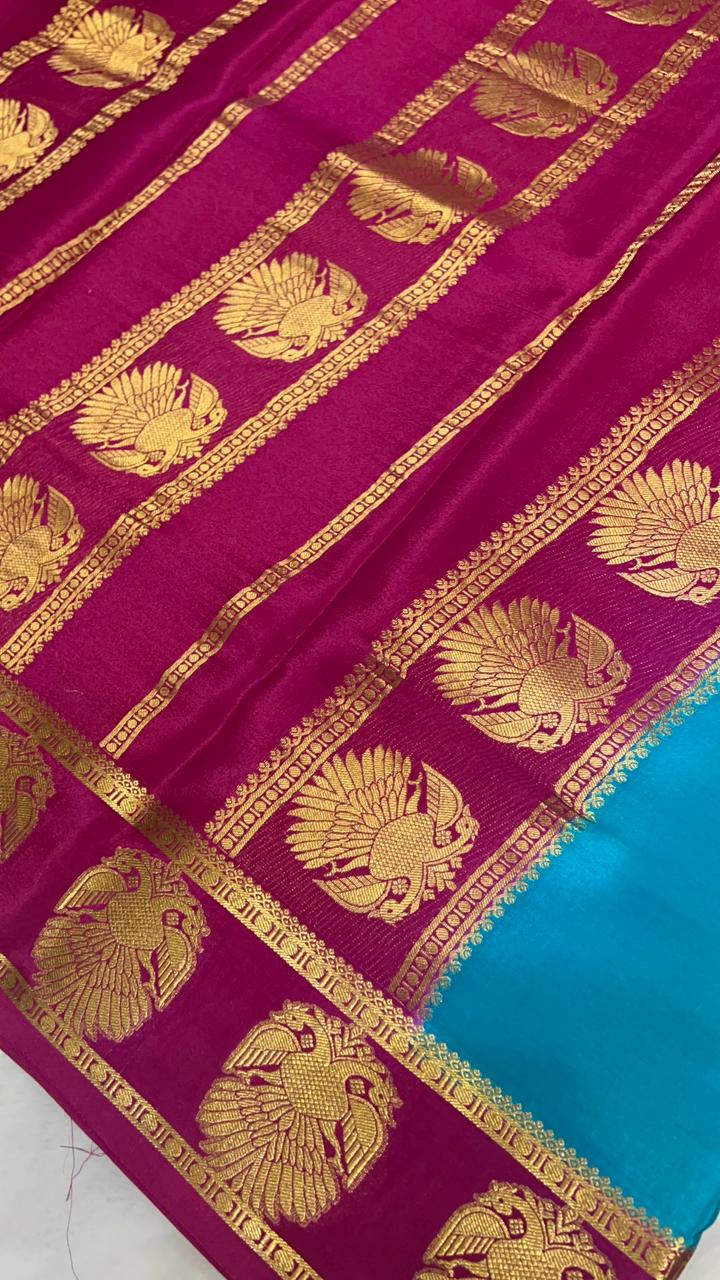Pure crepe mysore silk saree 100 GSM silk mark certified - Kanjeevaram Silk Mandir
