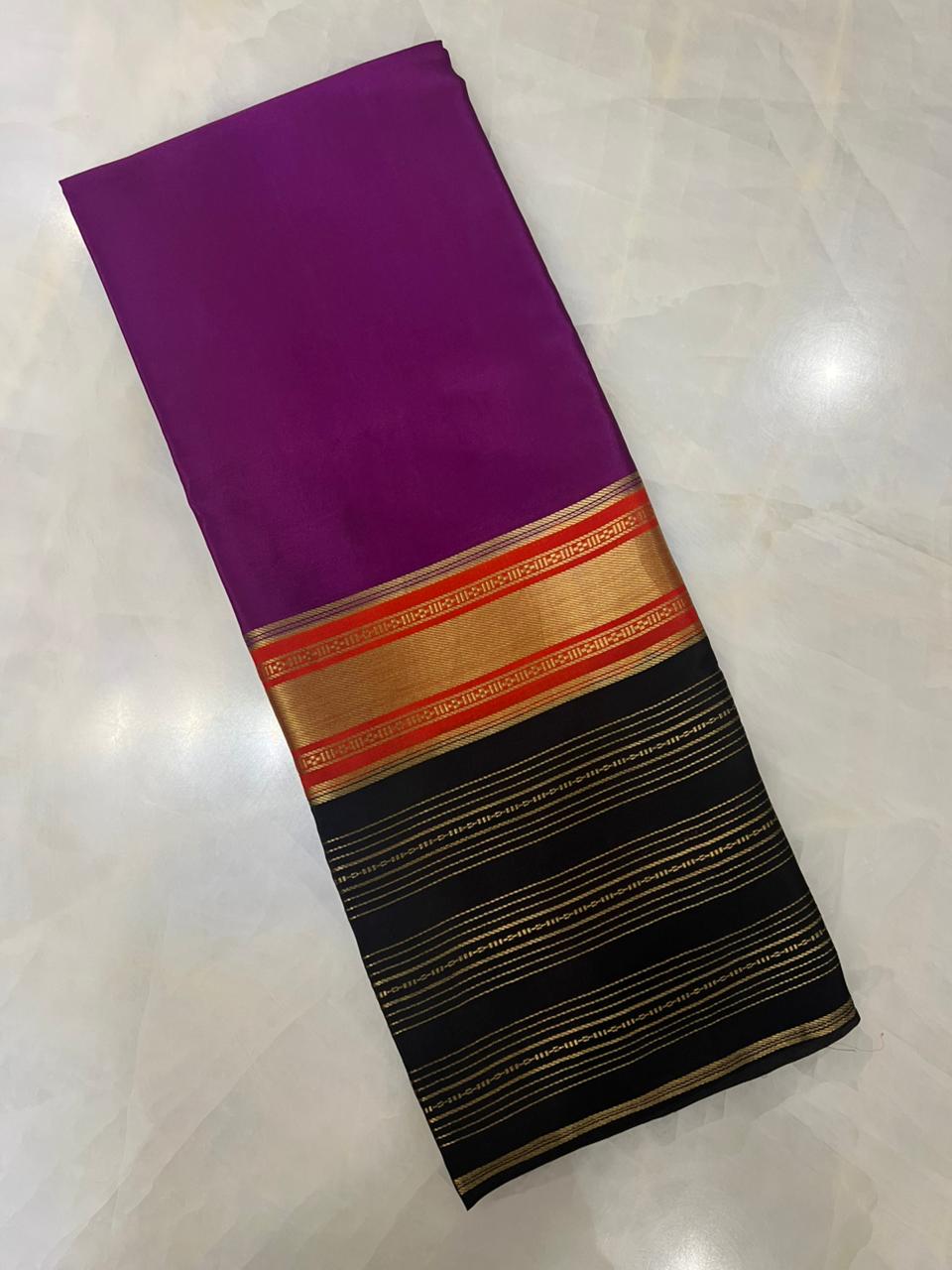 Pure crepe mysore silk saree 100 GSM silk mark certified - Kanjeevaram Silk Mandir