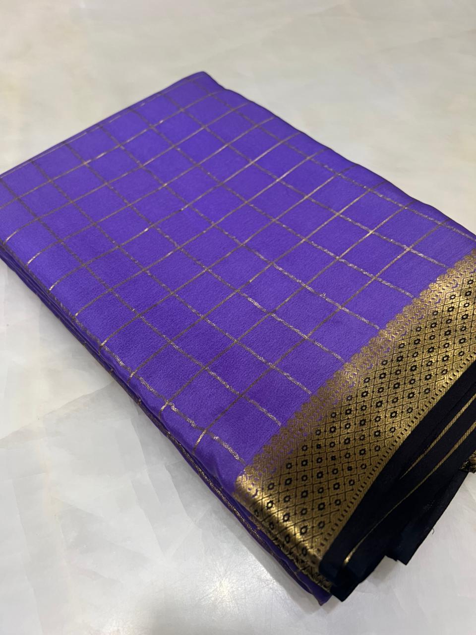 Pure crepe mysore silk saree 80 GSM silk mark certified - Kanjeevaram Silk Mandir