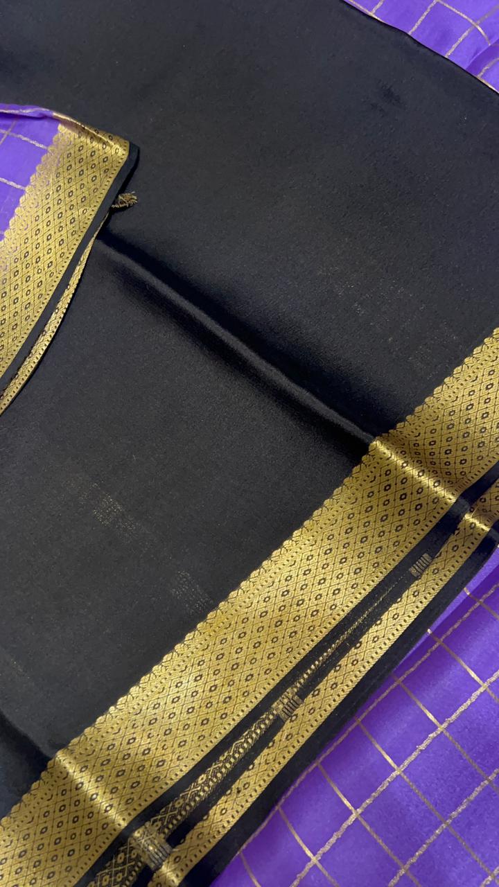 Pure crepe mysore silk saree 80 GSM silk mark certified - Kanjeevaram Silk Mandir