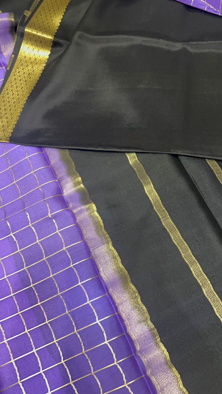 Pure crepe mysore silk saree 80 GSM silk mark certified - Kanjeevaram Silk Mandir