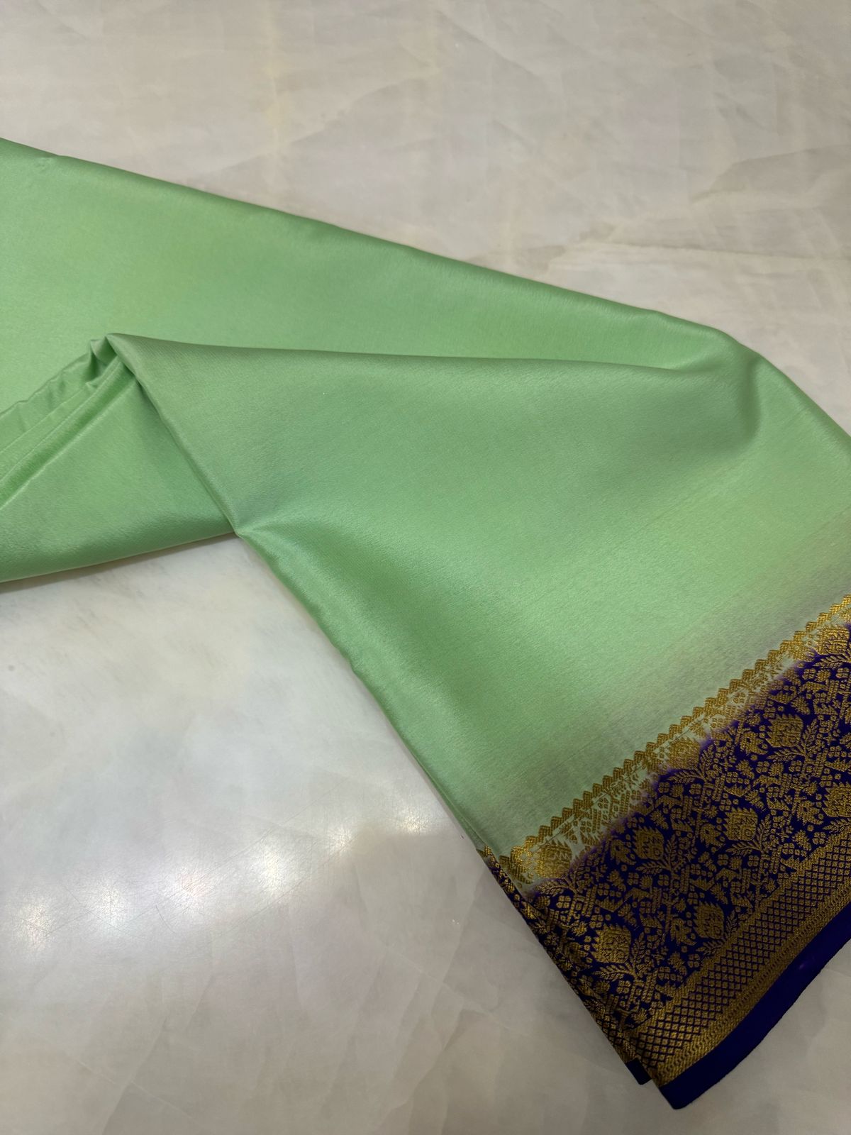 Pure crepe mysore silk saree silk mark certified 120 GSM. - Kanjeevaram Silk Mandir