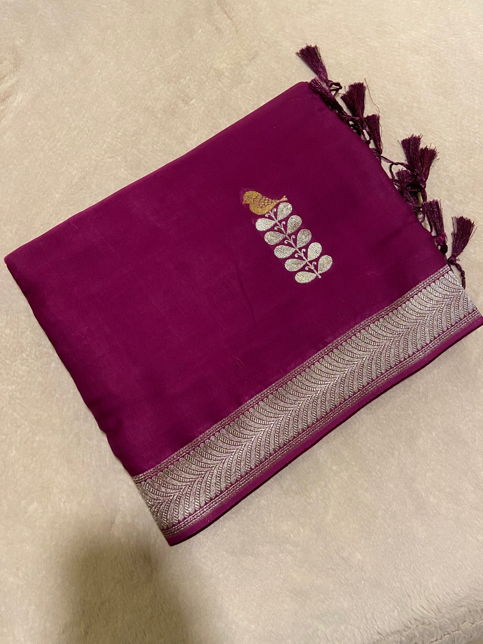 Pure Crepe Satin Silk Saree - Kanjeevaram Silk Mandir