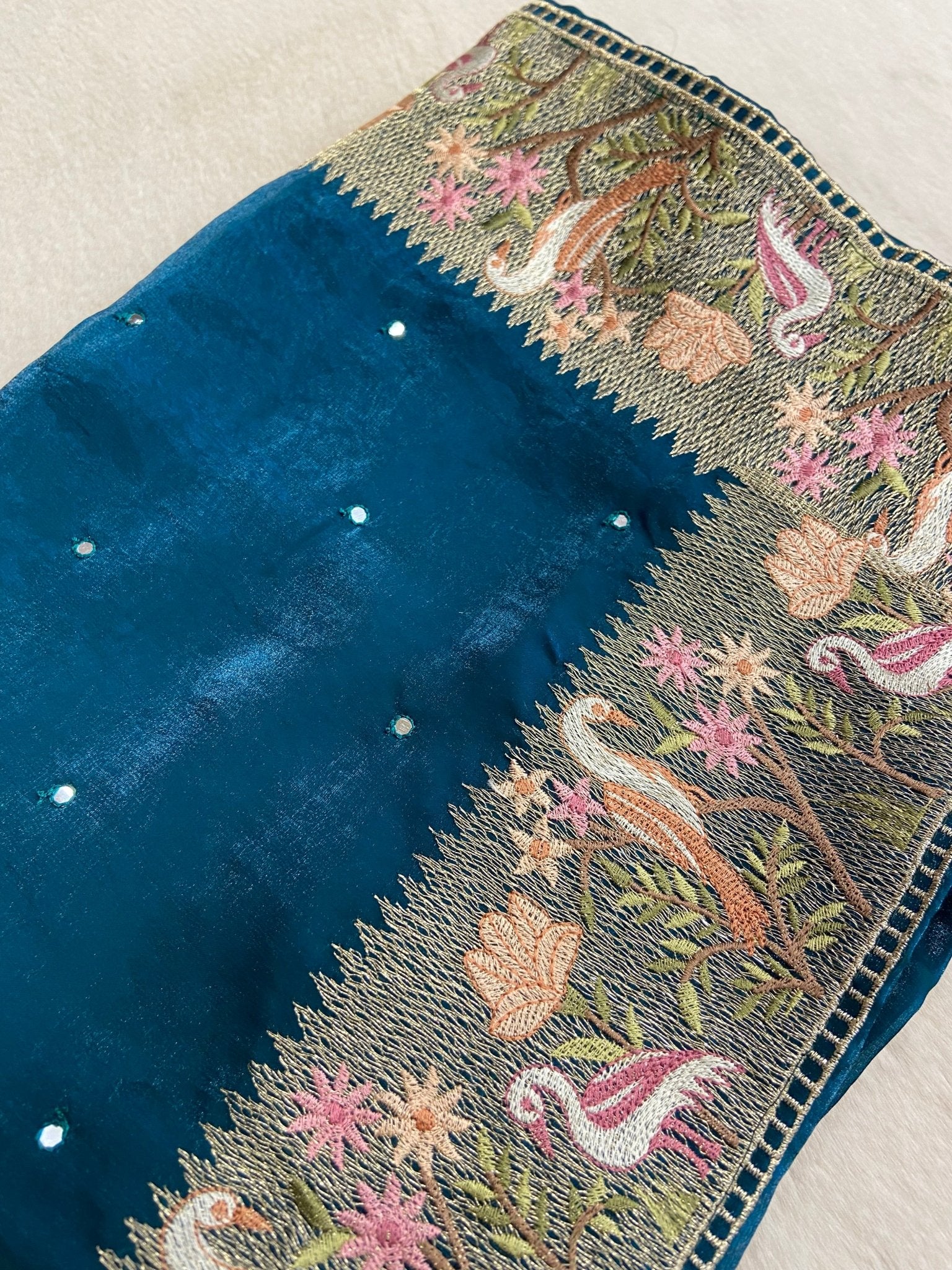 Pure Designer Chinnon Organza With Mirror Work - Kanjeevaram Silk Mandir