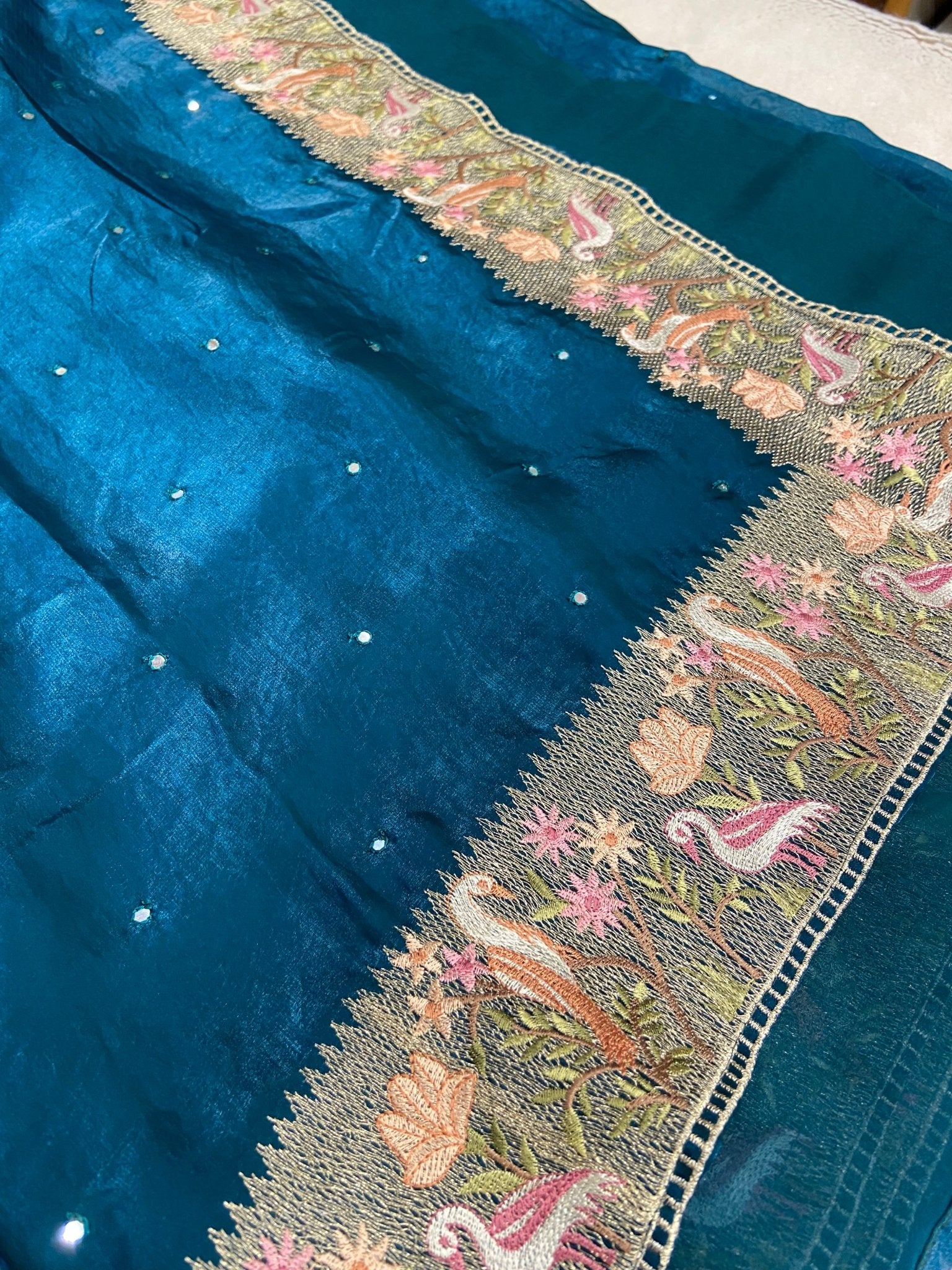 Pure Designer Chinnon Organza With Mirror Work - Kanjeevaram Silk Mandir