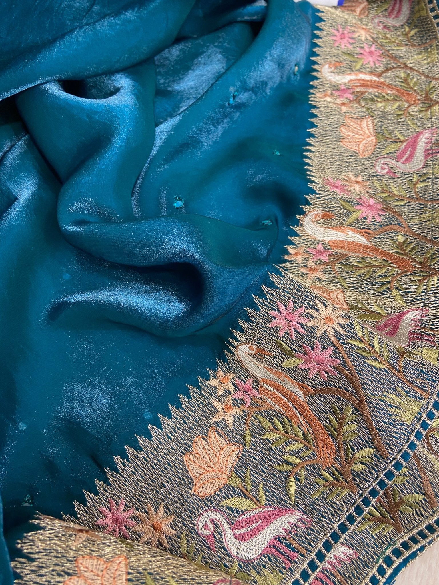 Pure Designer Chinnon Organza With Mirror Work - Kanjeevaram Silk Mandir