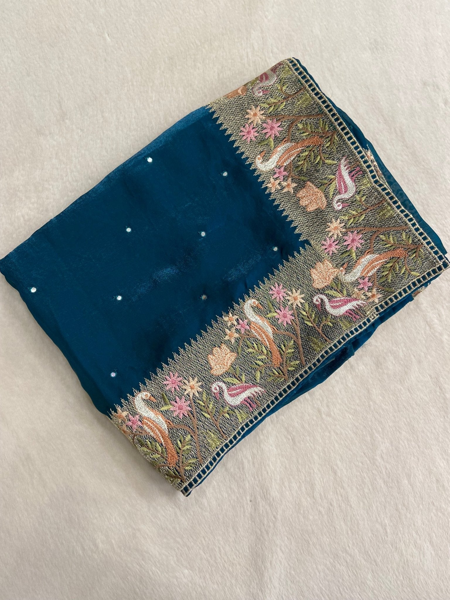 Pure Designer Chinnon Organza With Mirror Work - Kanjeevaram Silk Mandir